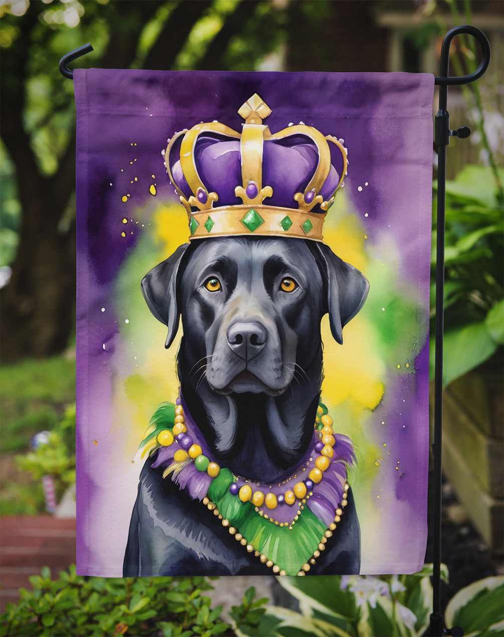 Labrador Retriever King of Mardi Gras Garden Flag Mailbox Decorative Yard Banner Outside Patio Artwork for Flower Beds, Garden Size, Multicolor