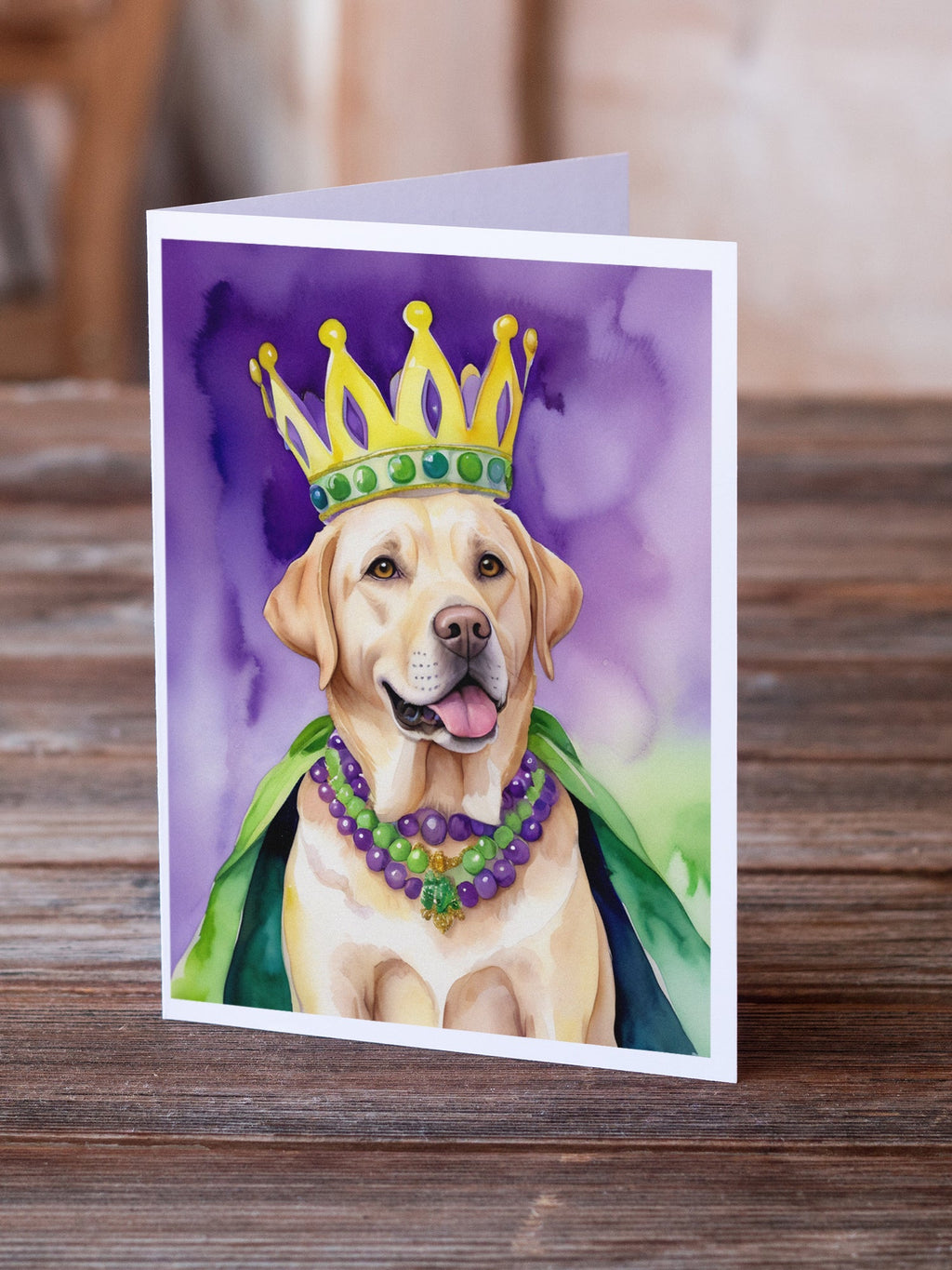 Labrador Retriever King of Mardi Gras Greeting Cards Pack of 8 Blank Cards with Envelopes Whimsical A7 Size 5x7