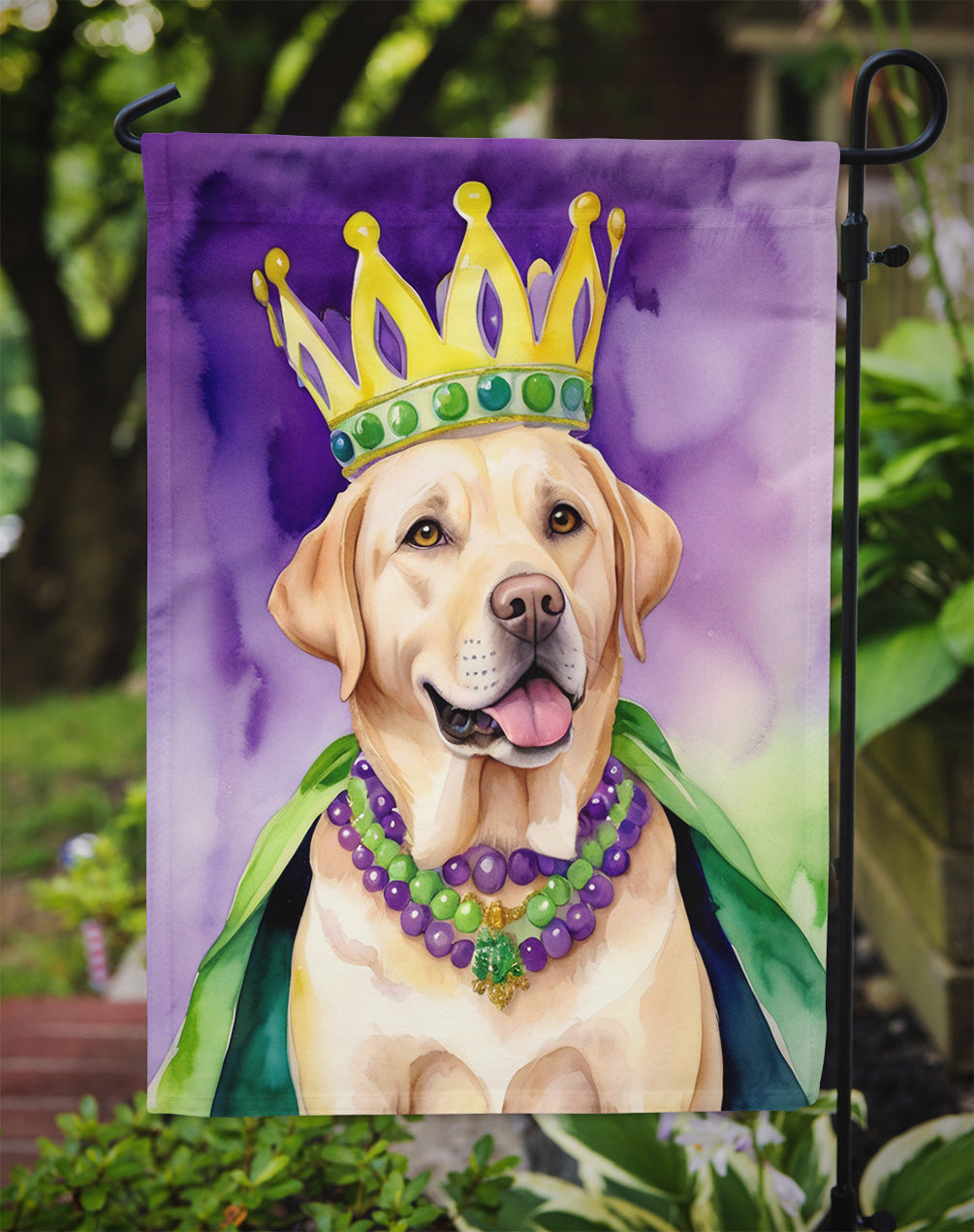 Labrador Retriever King of Mardi Gras Garden Flag Mailbox Decorative Yard Banner Outside Patio Artwork for Flower Beds, Garden Size, Multicolor
