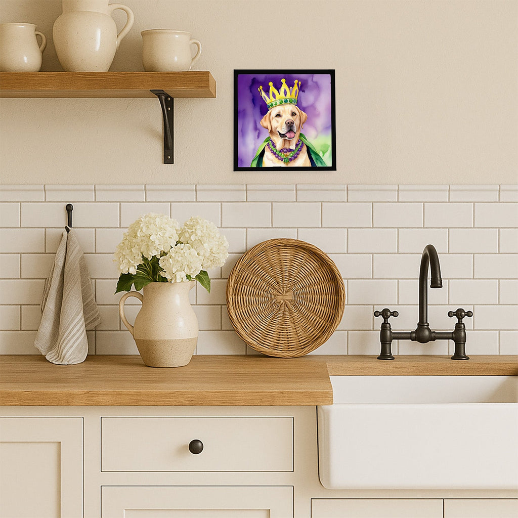 Labrador Retriever King of Mardi Gras Framed Metal Print Bathroom, Kitchen, Office, Home Decor Wall Art Ready to Hang, Square, 8X8