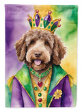 Labradoodle King of Mardi Gras House Flag 28x40 Porch Sleeve Pole Decorative Outside Yard Banner Artwork Wall Hanging, Polyester
