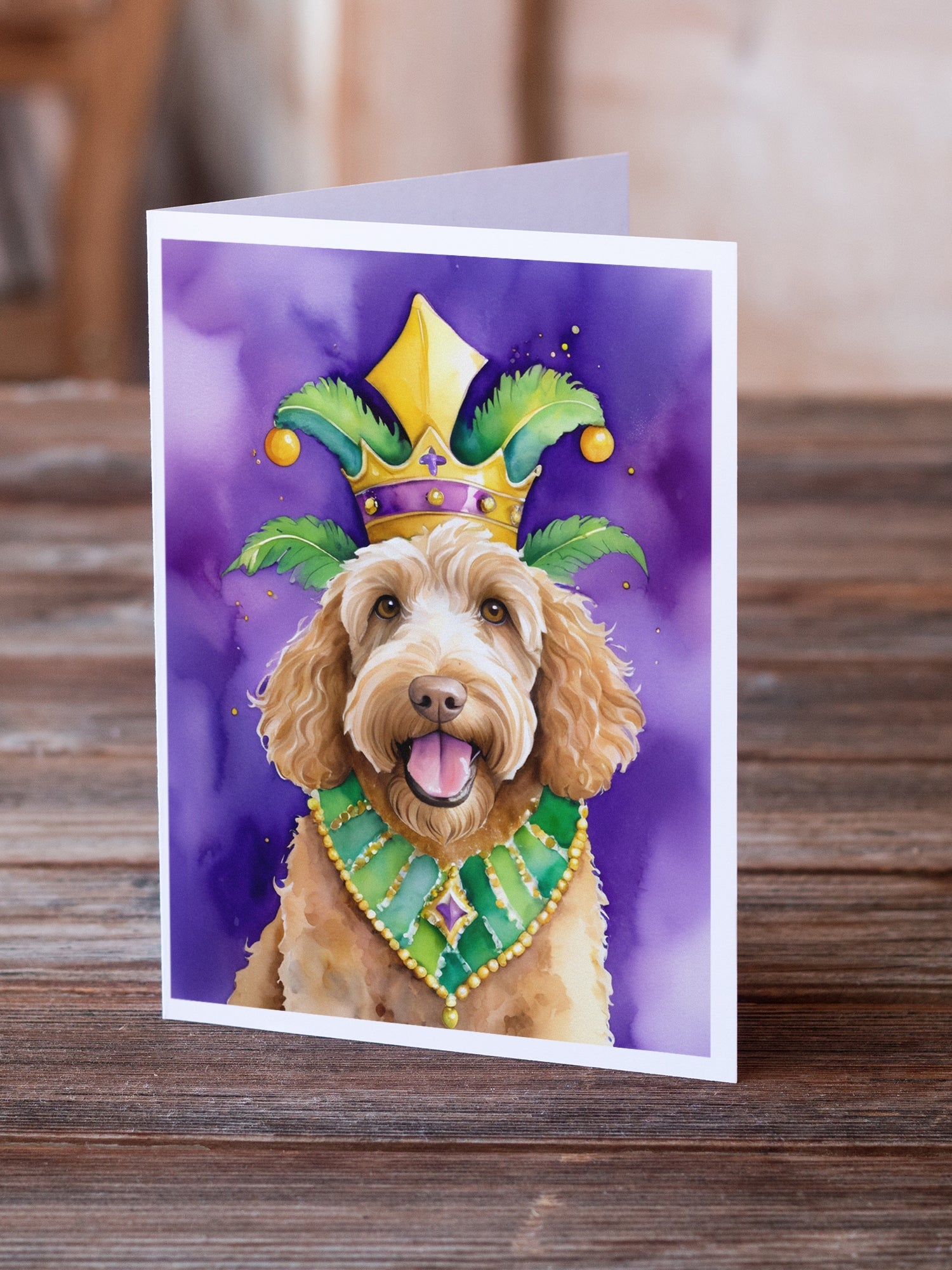 Labradoodle King of Mardi Gras Greeting Cards Pack of 8 Blank Cards with Envelopes Whimsical A7 Size 5x7
