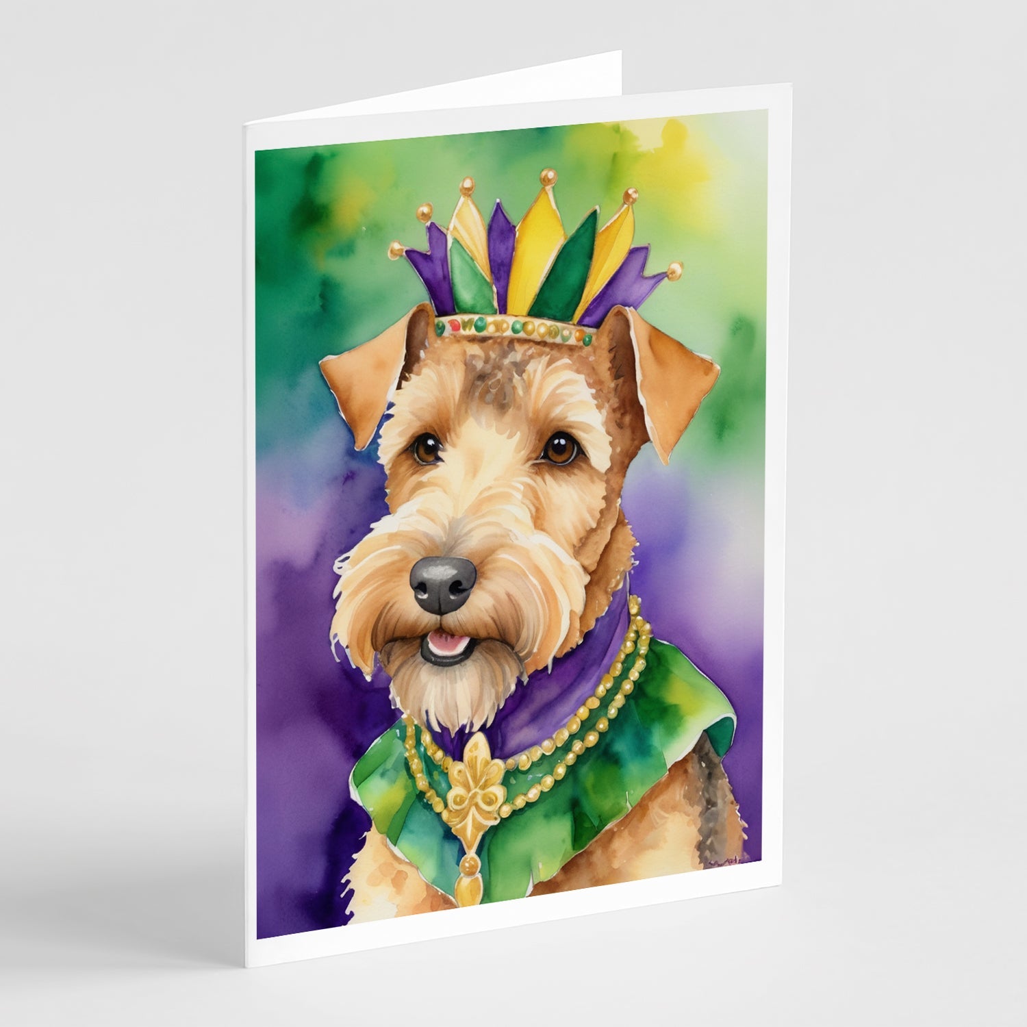 Lakeland Terrier King of Mardi Gras Greeting Cards Pack of 8 Blank Cards with Envelopes Whimsical A7 Size 5x7