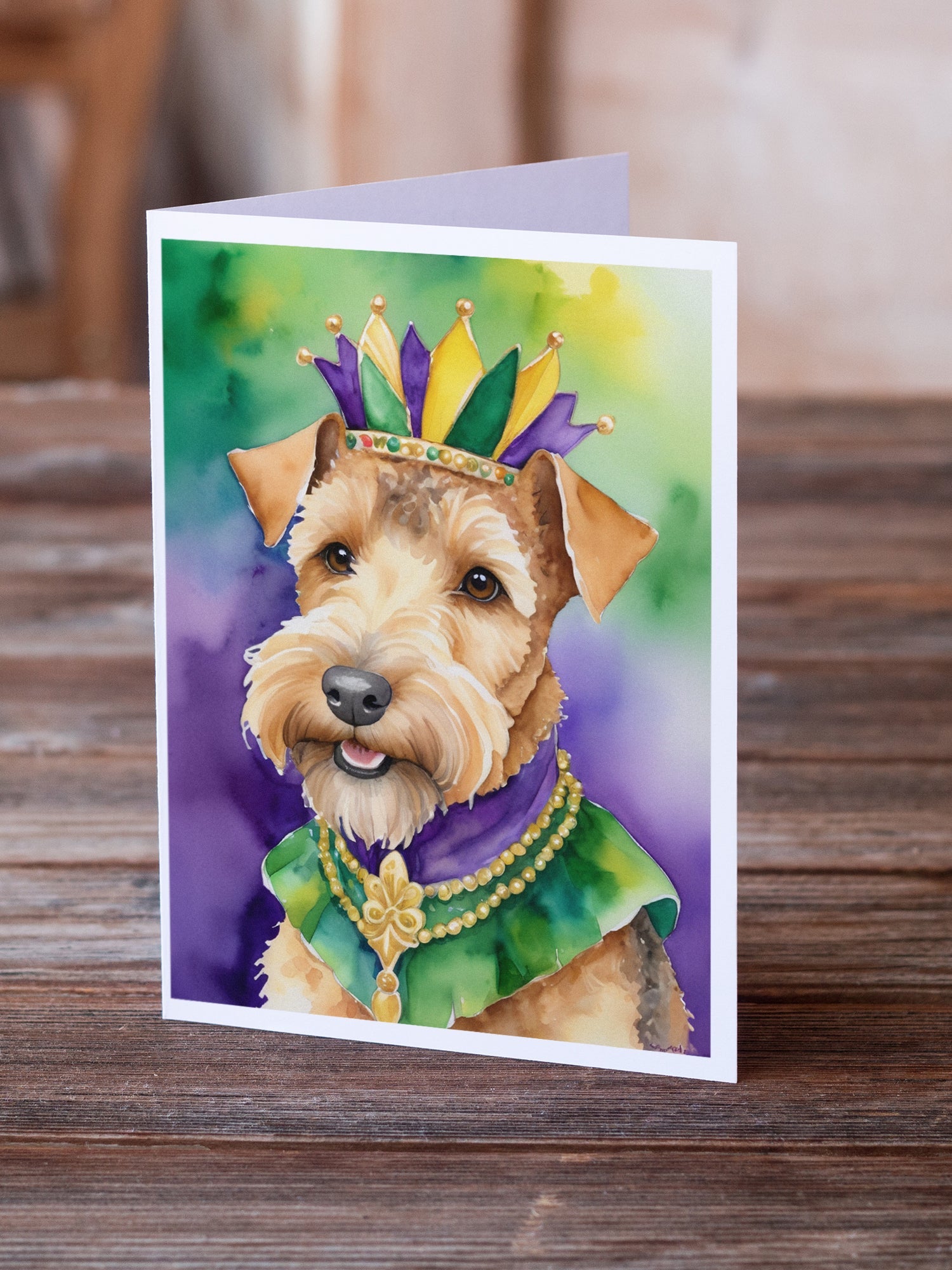 Lakeland Terrier King of Mardi Gras Greeting Cards Pack of 8 Blank Cards with Envelopes Whimsical A7 Size 5x7
