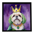 Lhasa Apso King of Mardi Gras Framed Metal Print Bathroom, Kitchen, Office, Home Decor Wall Art Ready to Hang, Square, 8X8