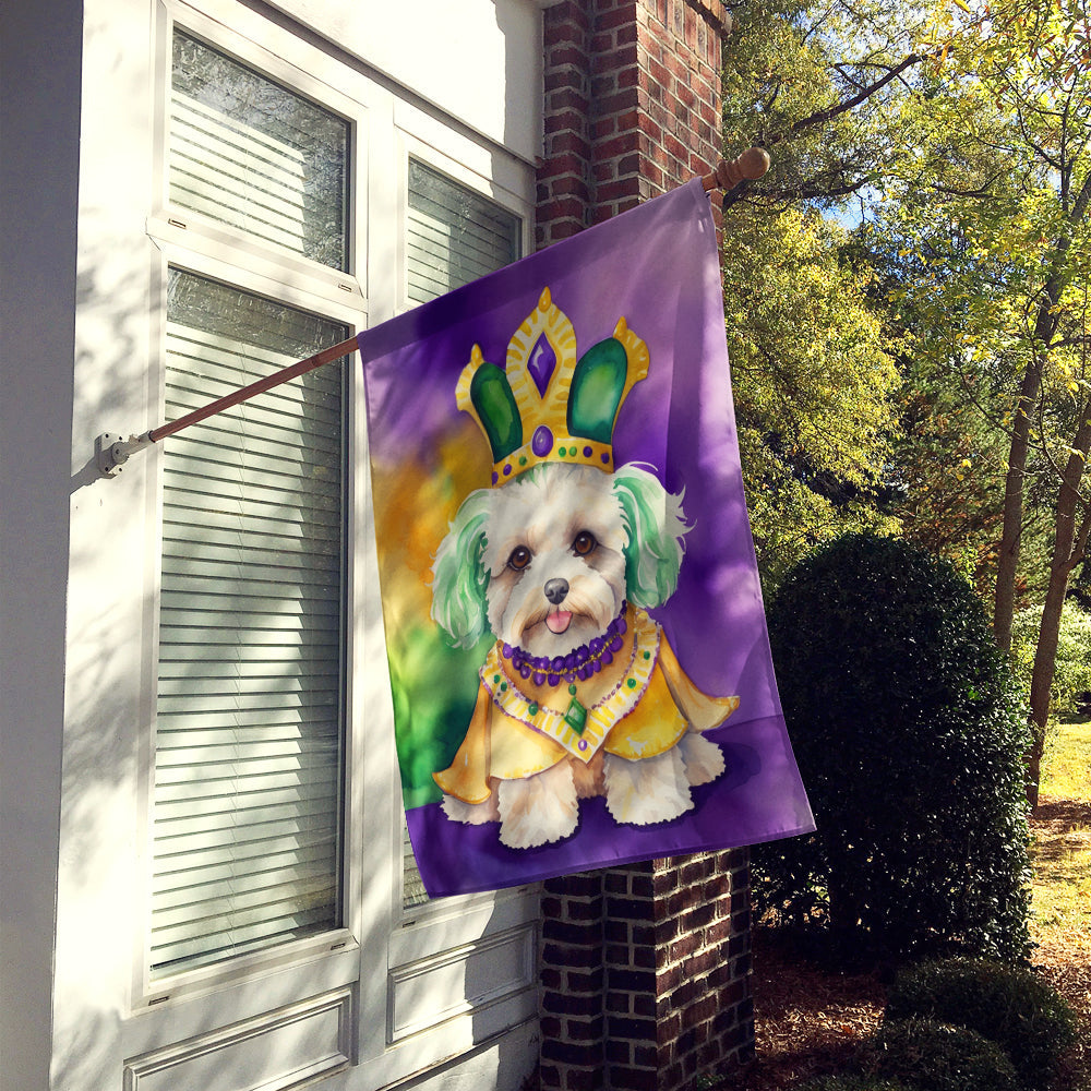Maltipoo King of Mardi Gras House Flag 28x40 Porch Sleeve Pole Decorative Outside Yard Banner Artwork Wall Hanging, Polyester