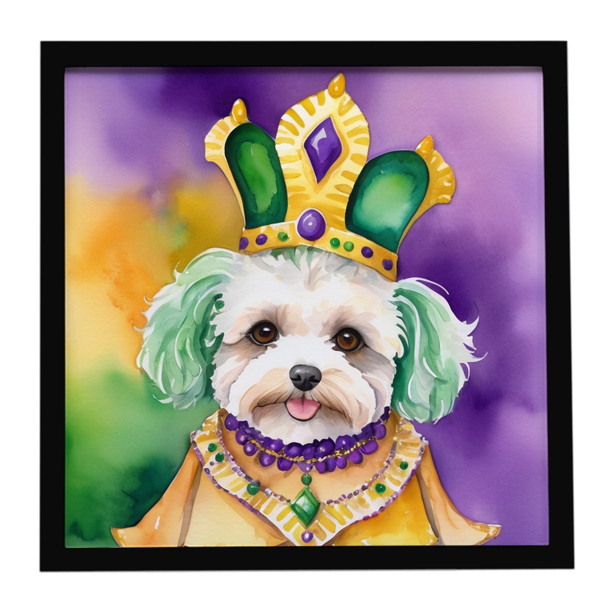 Maltipoo King of Mardi Gras Framed Metal Print Bathroom, Kitchen, Office, Home Decor Wall Art Ready to Hang, Square, 8X8