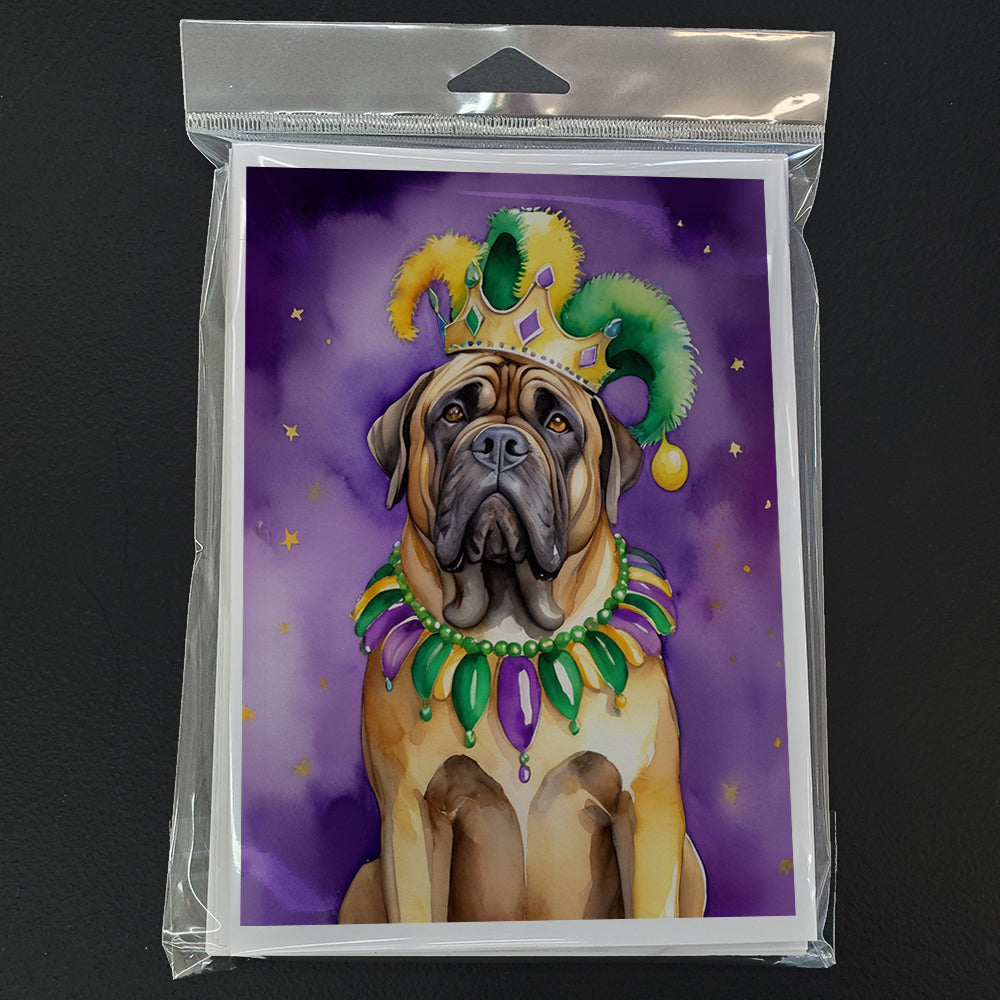 Mastiff King of Mardi Gras Greeting Cards Pack of 8 Blank Cards with Envelopes Whimsical A7 Size 5x7