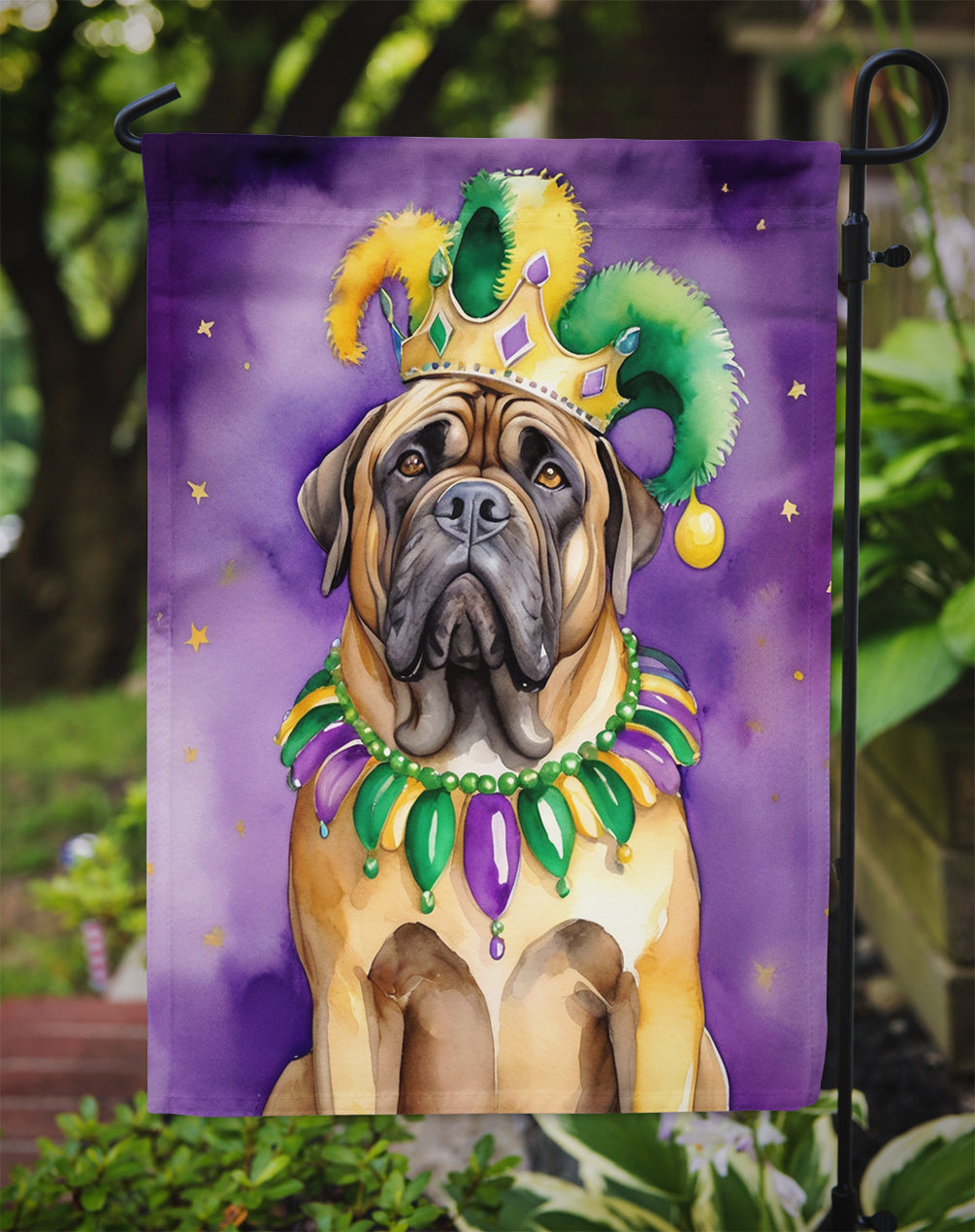 Mastiff King of Mardi Gras Garden Flag Mailbox Decorative Yard Banner Outside Patio Artwork for Flower Beds, Garden Size, Multicolor