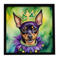 Miniature Pinscher King of Mardi Gras Framed Metal Print Bathroom, Kitchen, Office, Home Decor Wall Art Ready to Hang, Square, 8X8