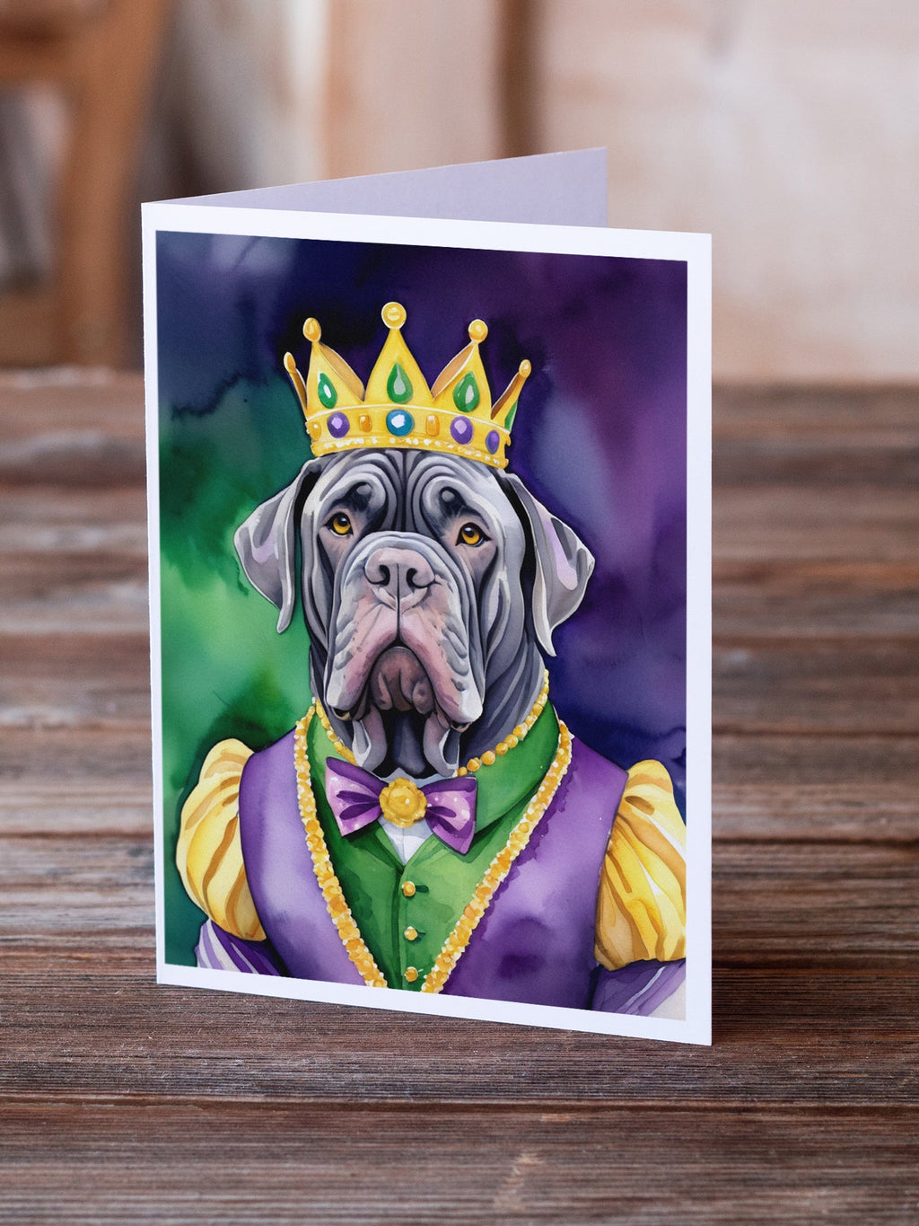 Neapolitan Mastiff King of Mardi Gras Greeting Cards Pack of 8 Blank Cards with Envelopes Whimsical A7 Size 5x7