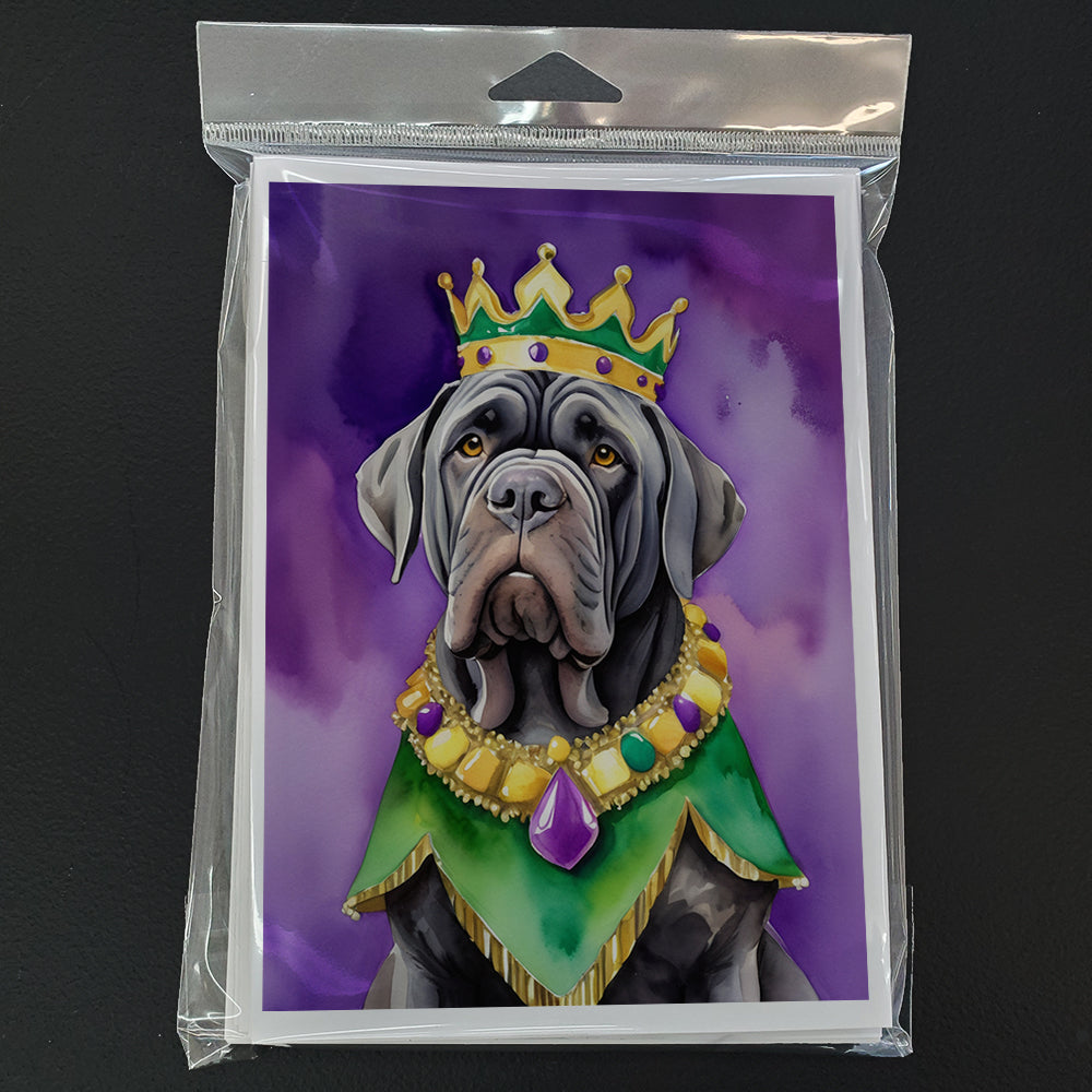 Neapolitan Mastiff King of Mardi Gras Greeting Cards Pack of 8 Blank Cards with Envelopes Whimsical A7 Size 5x7