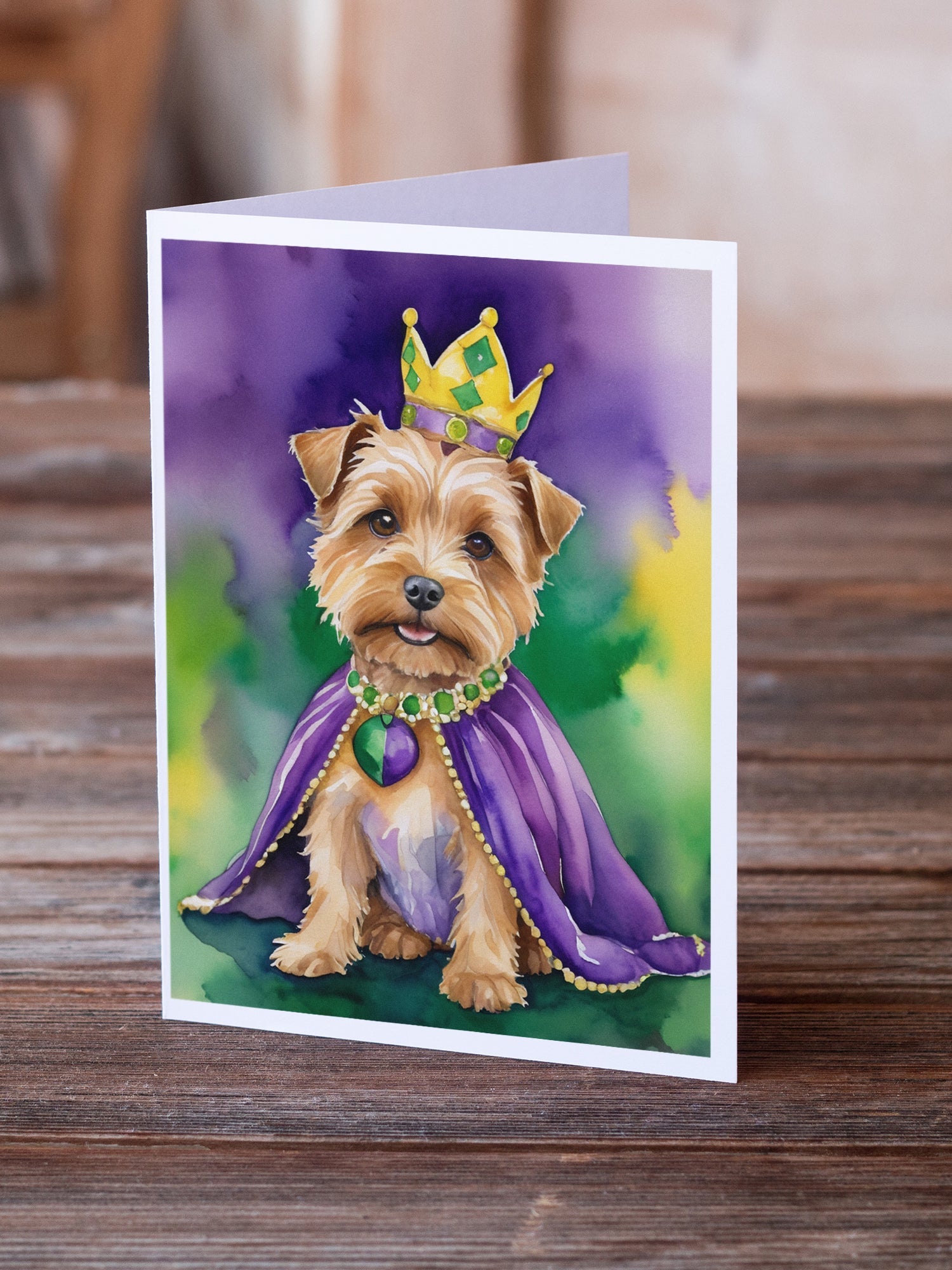 Norfolk Terrier King of Mardi Gras Greeting Cards Pack of 8 Blank Cards with Envelopes Whimsical A7 Size 5x7