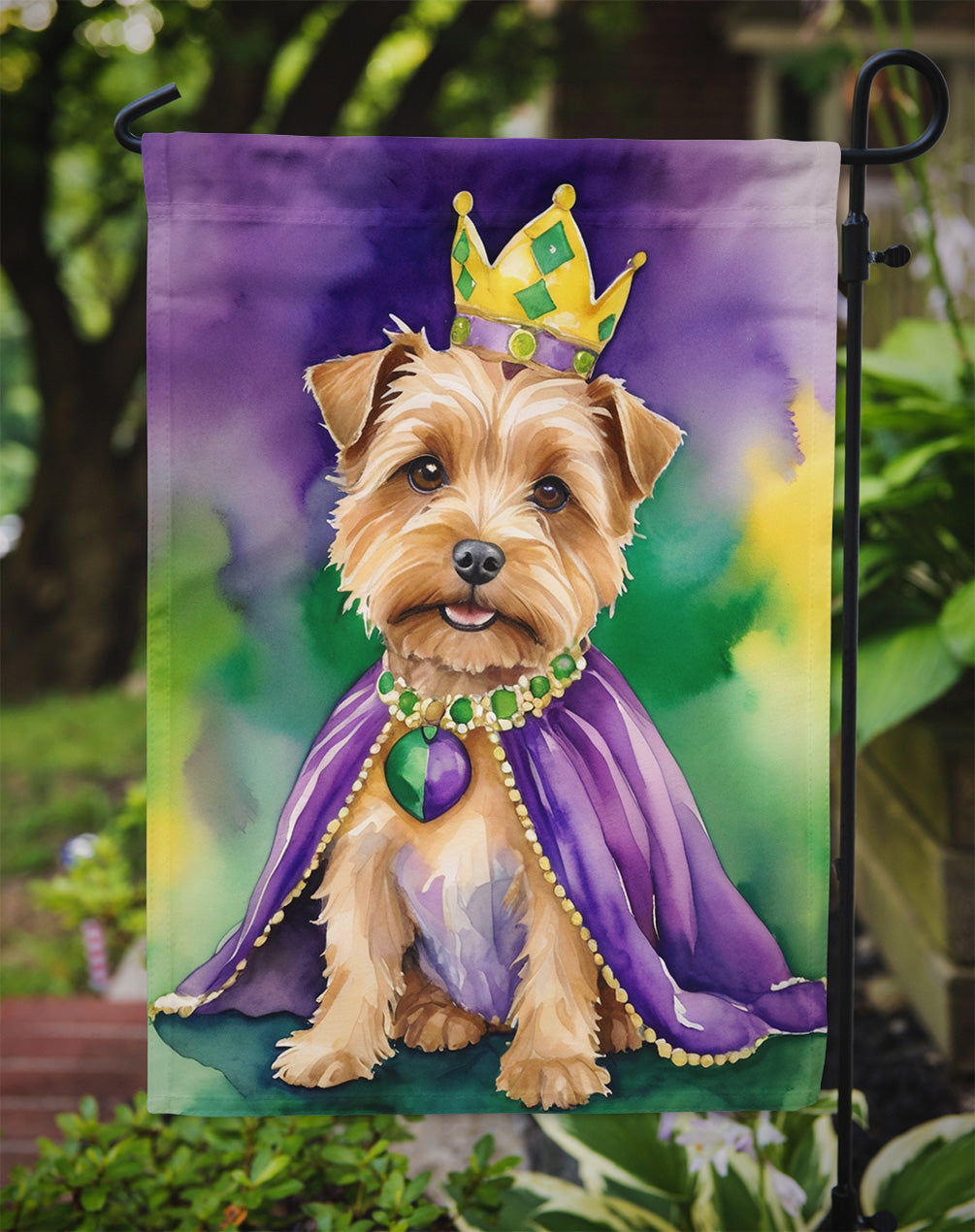 Norfolk Terrier King of Mardi Gras Garden Flag Mailbox Decorative Yard Banner Outside Patio Artwork for Flower Beds, Garden Size, Multicolor