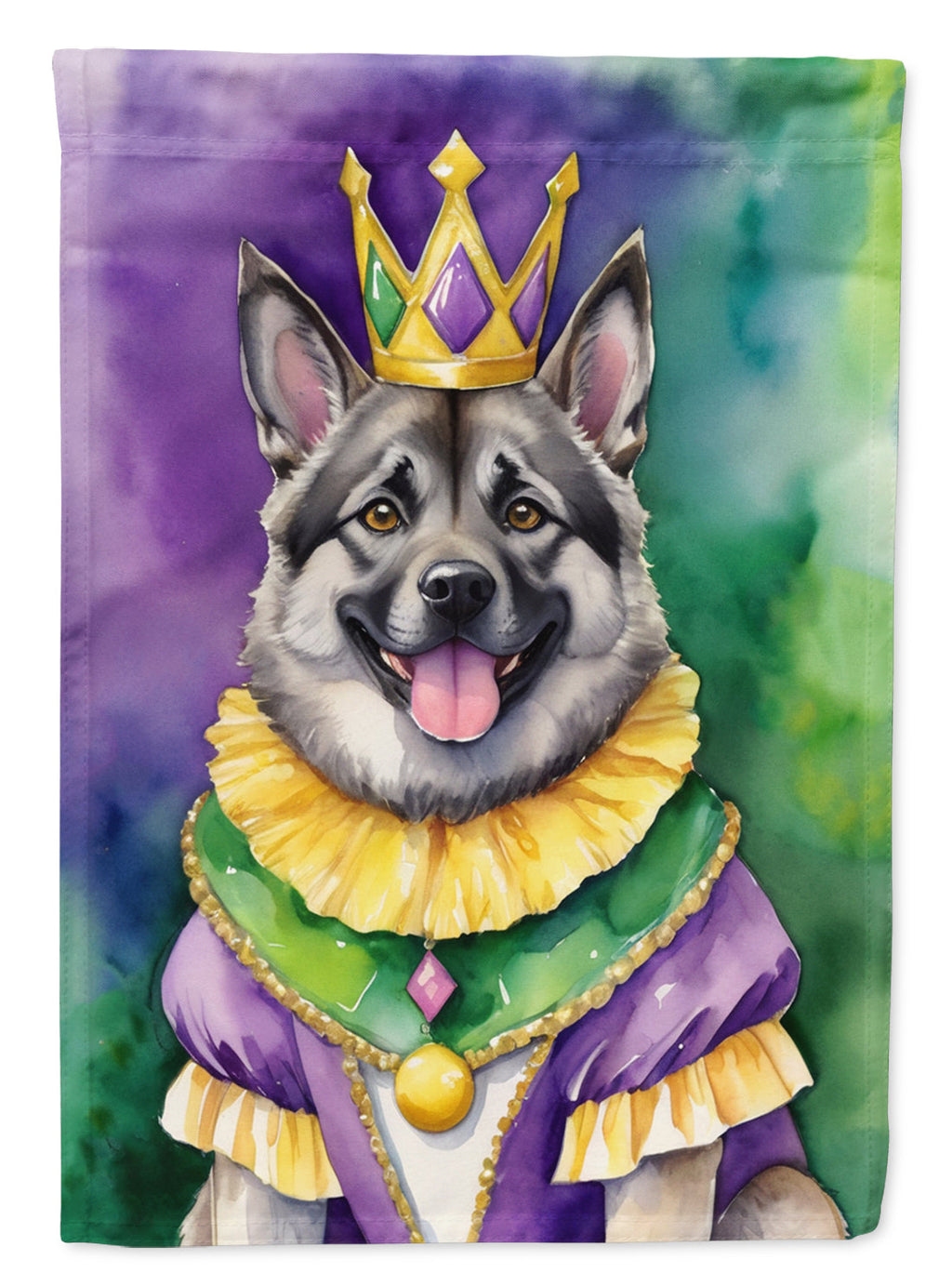 Norwegian Elkhound King of Mardi Gras House Flag 28x40 Porch Sleeve Pole Decorative Outside Yard Banner Artwork Wall Hanging, Polyester