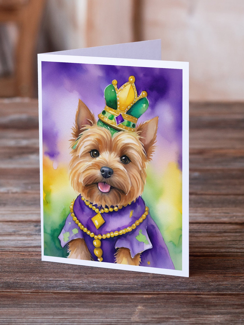 Norwich Terrier King of Mardi Gras Greeting Cards Pack of 8 Blank Cards with Envelopes Whimsical A7 Size 5x7