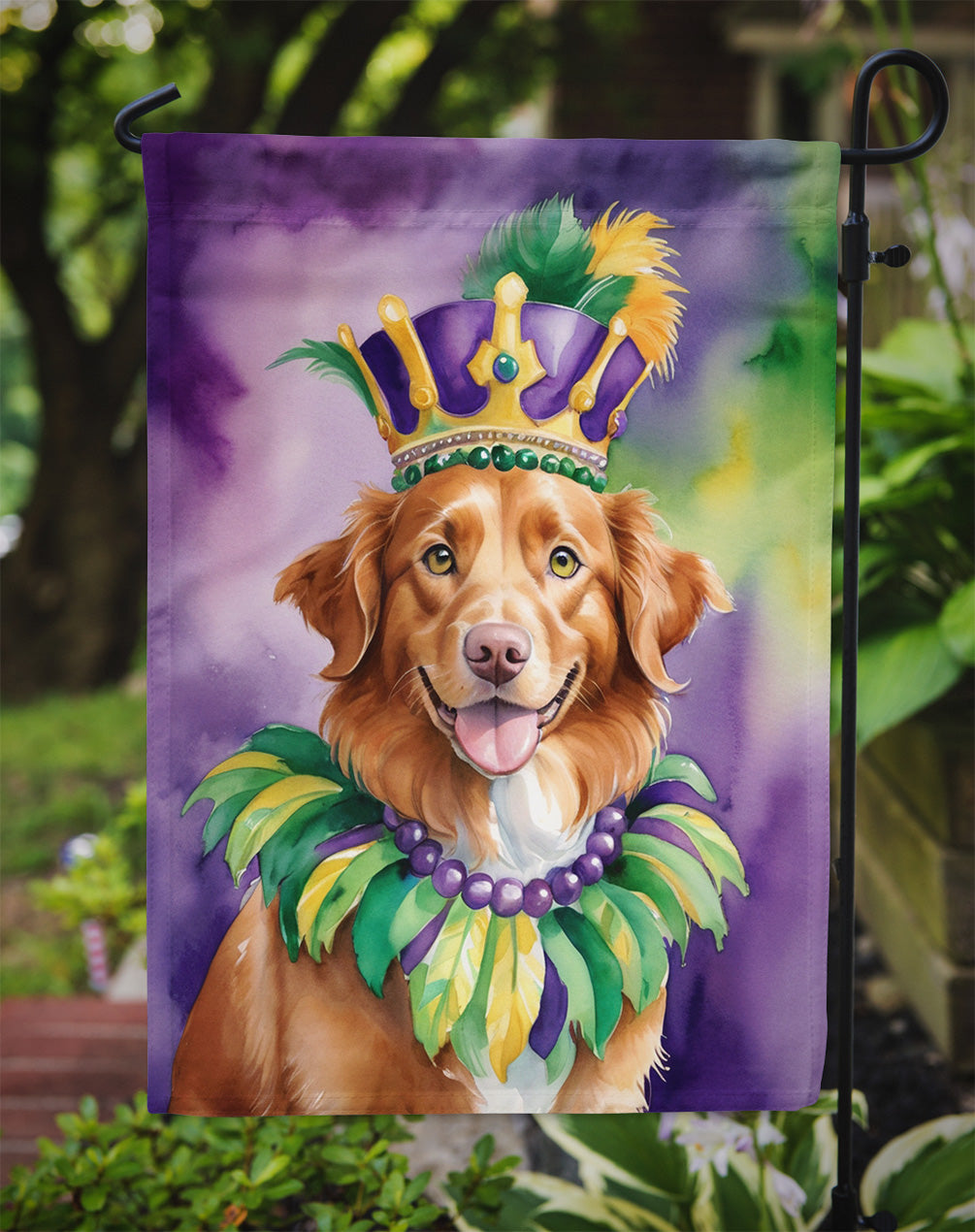 Nova Scotia Duck Tolling Retriever King of Mardi Gras Garden Flag Mailbox Decorative Yard Banner Outside Patio Artwork for Flower Beds, Garden Size, Multicolor