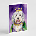 Old English Sheepdog King of Mardi Gras Greeting Cards Pack of 8 Blank Cards with Envelopes Whimsical A7 Size 5x7