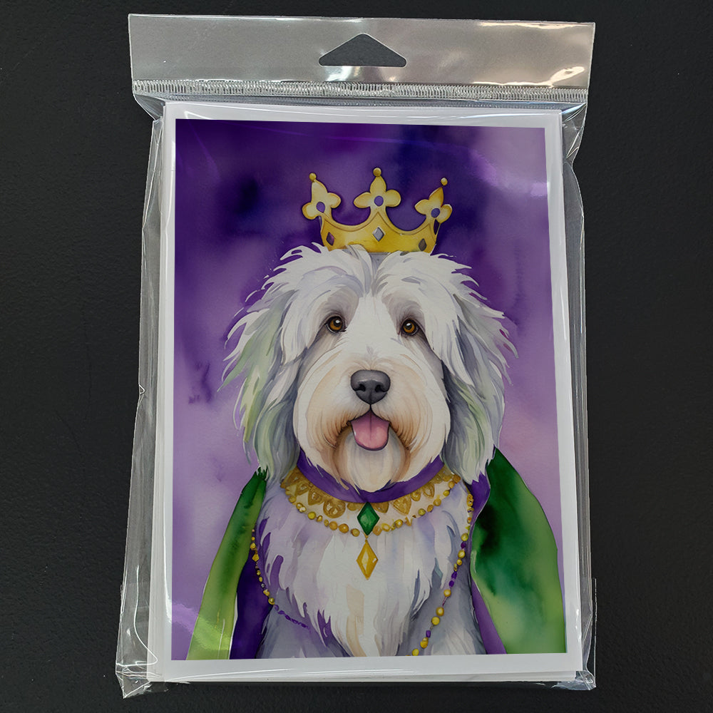 Old English Sheepdog King of Mardi Gras Greeting Cards Pack of 8 Blank Cards with Envelopes Whimsical A7 Size 5x7