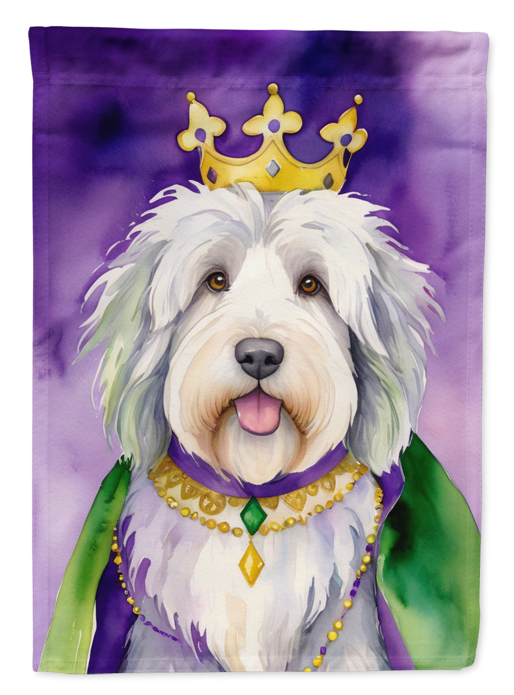 Old English Sheepdog King of Mardi Gras Garden Flag Mailbox Decorative Yard Banner Outside Patio Artwork for Flower Beds, Garden Size, Multicolor