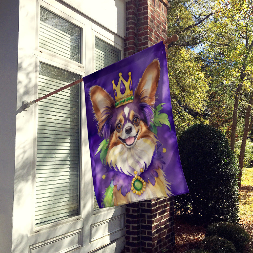 Papillon King of Mardi Gras House Flag 28x40 Porch Sleeve Pole Decorative Outside Yard Banner Artwork Wall Hanging, Polyester