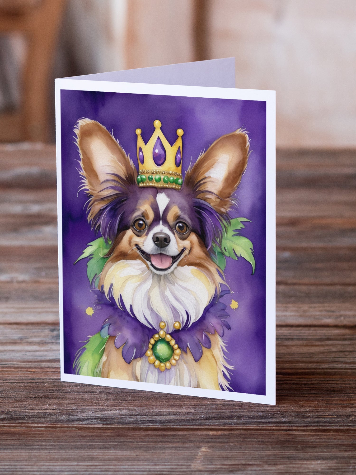 Papillon King of Mardi Gras Greeting Cards Pack of 8 Blank Cards with Envelopes Whimsical A7 Size 5x7