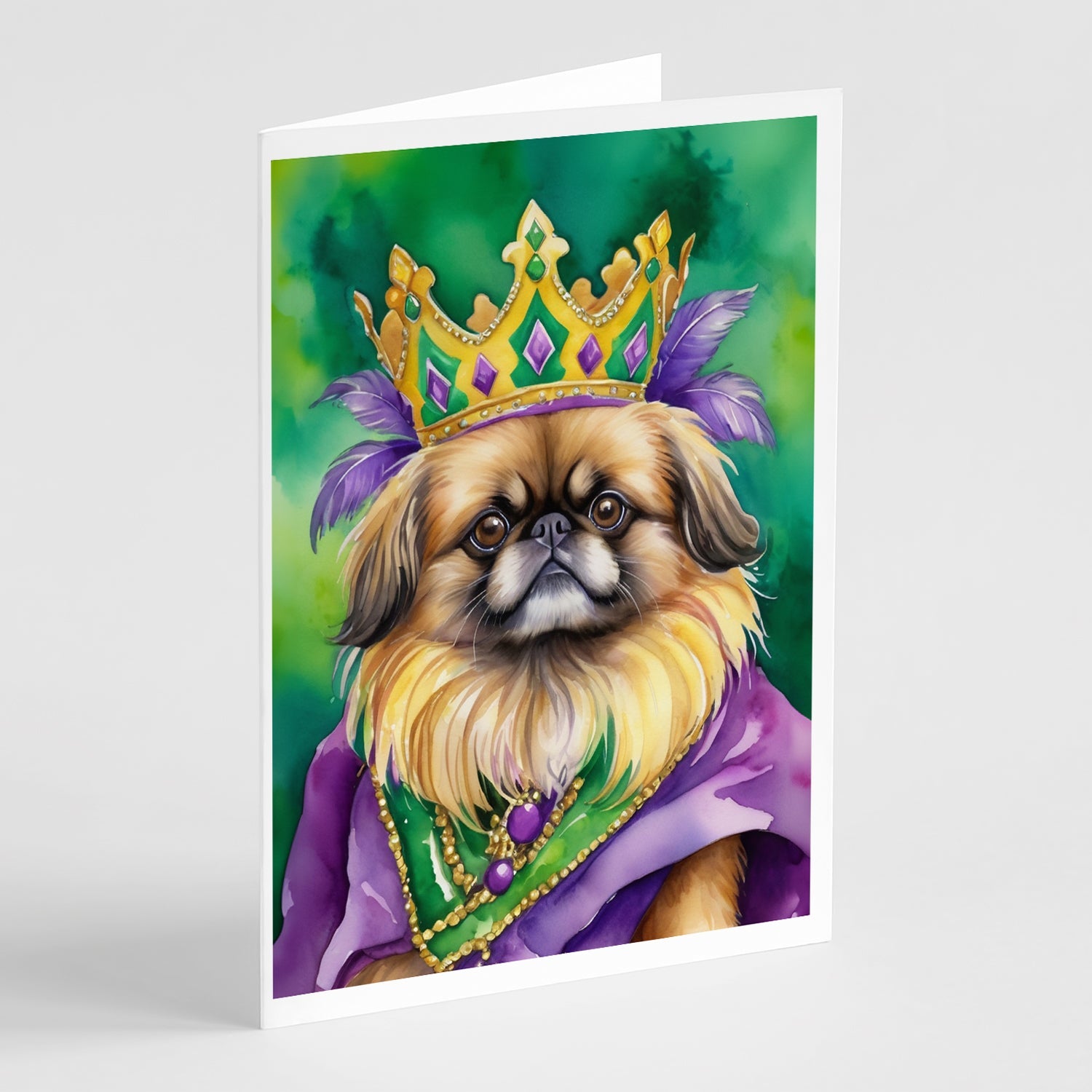 Pekingese King of Mardi Gras Greeting Cards Pack of 8 Blank Cards with Envelopes Whimsical A7 Size 5x7