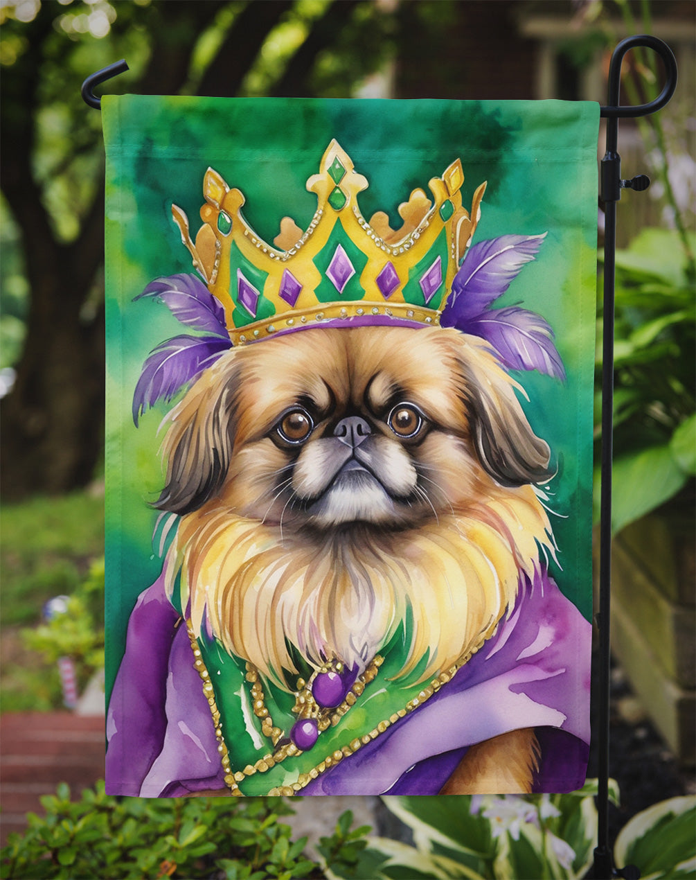 Pekingese King of Mardi Gras Garden Flag Mailbox Decorative Yard Banner Outside Patio Artwork for Flower Beds, Garden Size, Multicolor