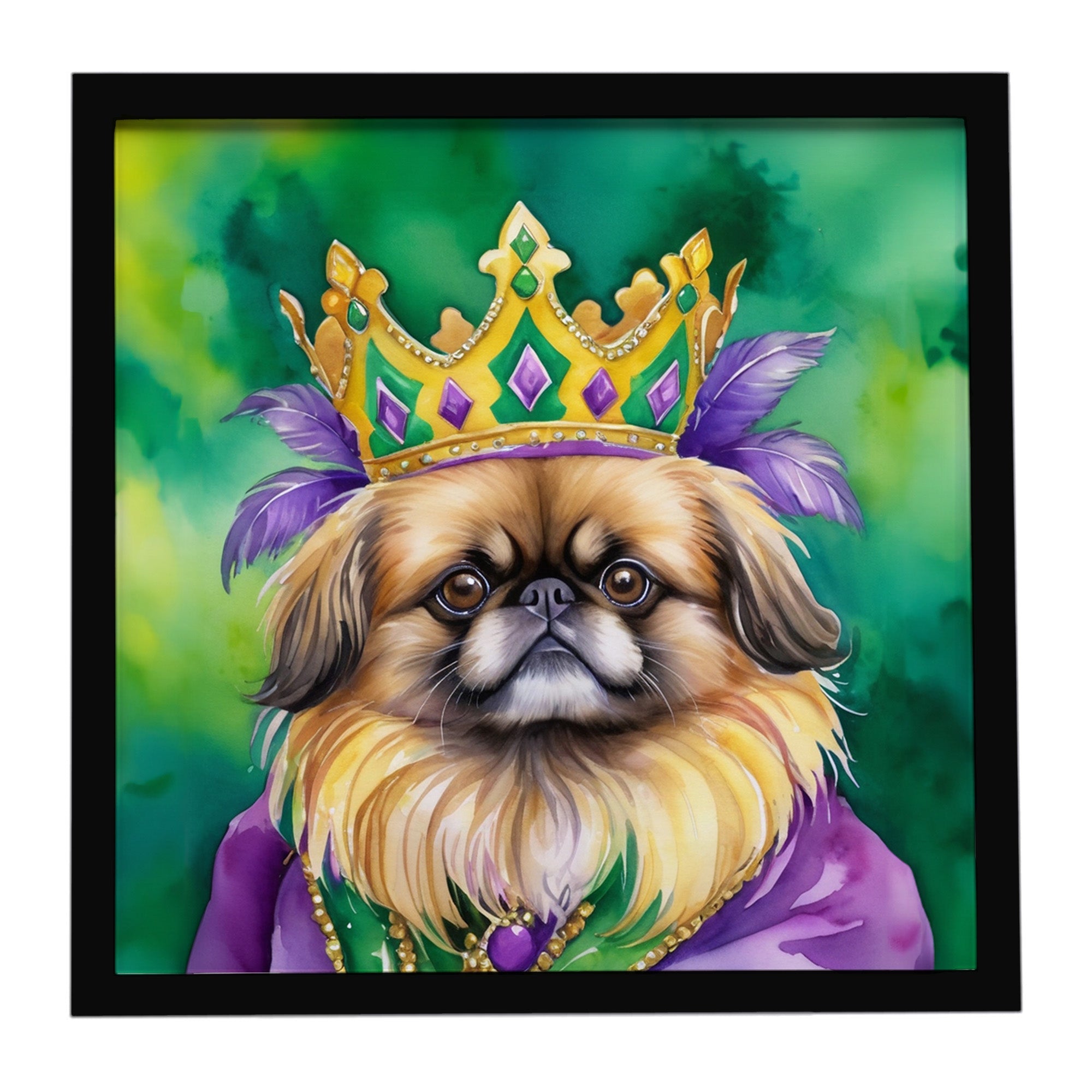 Pekingese King of Mardi Gras Framed Metal Print Bathroom, Kitchen, Office, Home Decor Wall Art Ready to Hang, Square, 8X8