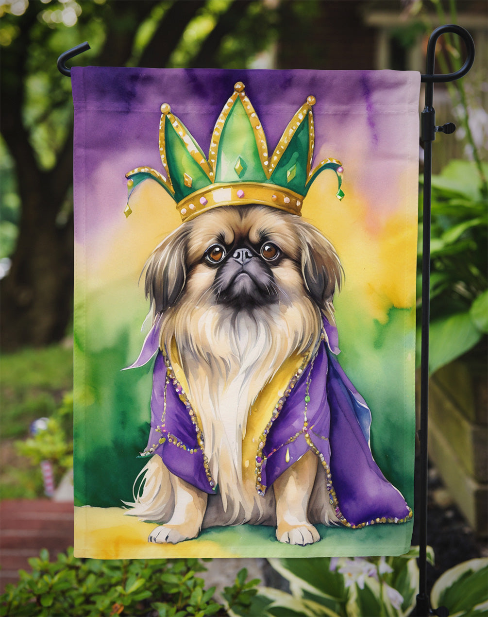 Pekingese King of Mardi Gras Garden Flag Mailbox Decorative Yard Banner Outside Patio Artwork for Flower Beds, Garden Size, Multicolor