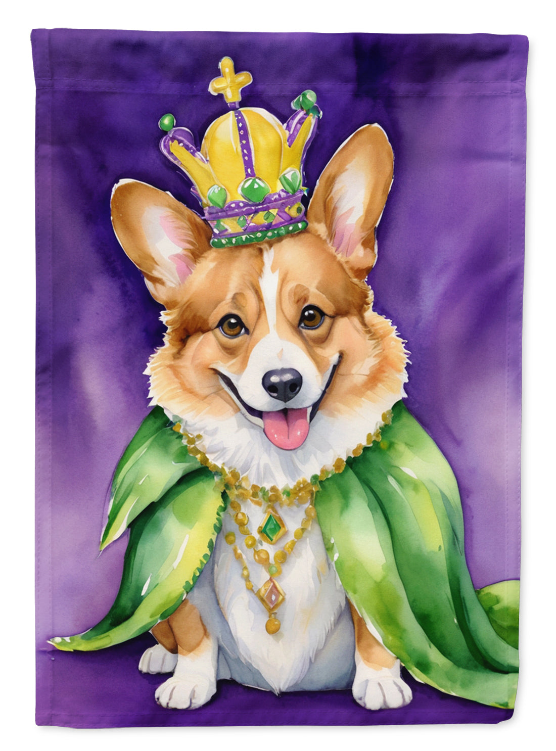 Corgi King of Mardi Gras House Flag 28x40 Porch Sleeve Pole Decorative Outside Yard Banner Artwork Wall Hanging, Polyester
