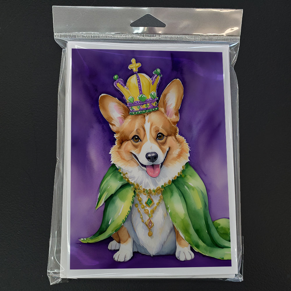 Corgi King of Mardi Gras Greeting Cards Pack of 8 Blank Cards with Envelopes Whimsical A7 Size 5x7