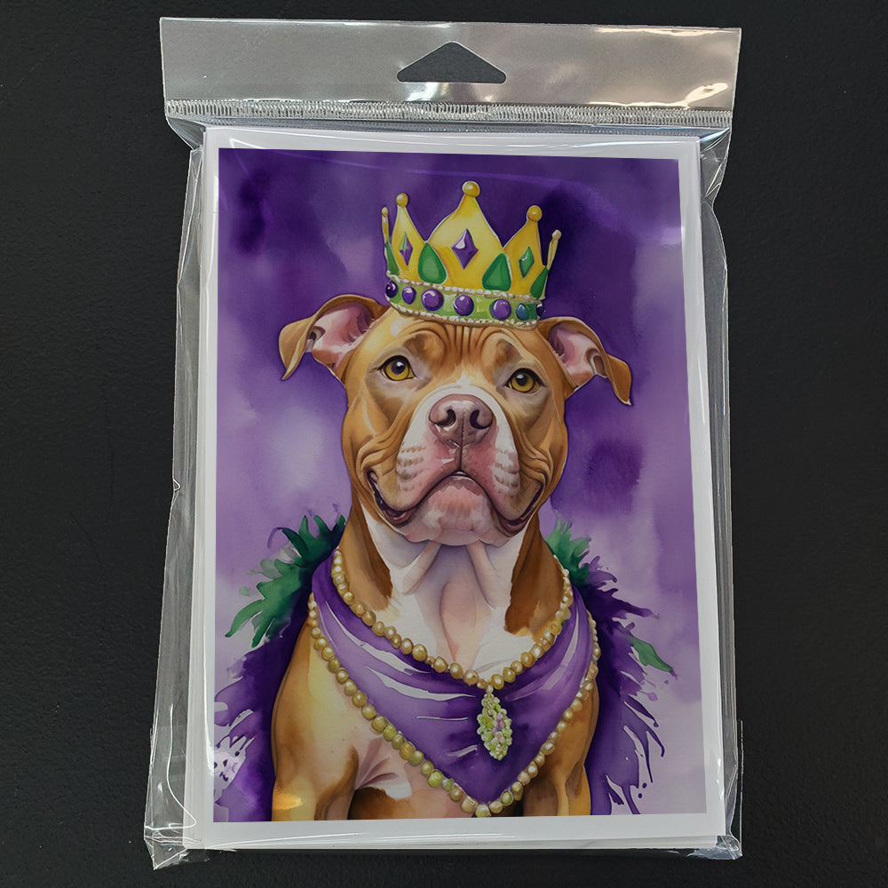 Pit Bull Terrier King of Mardi Gras Greeting Cards Pack of 8 Blank Cards with Envelopes Whimsical A7 Size 5x7