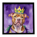 Pit Bull Terrier King of Mardi Gras Framed Metal Print Bathroom, Kitchen, Office, Home Decor Wall Art Ready to Hang, Square, 8X8