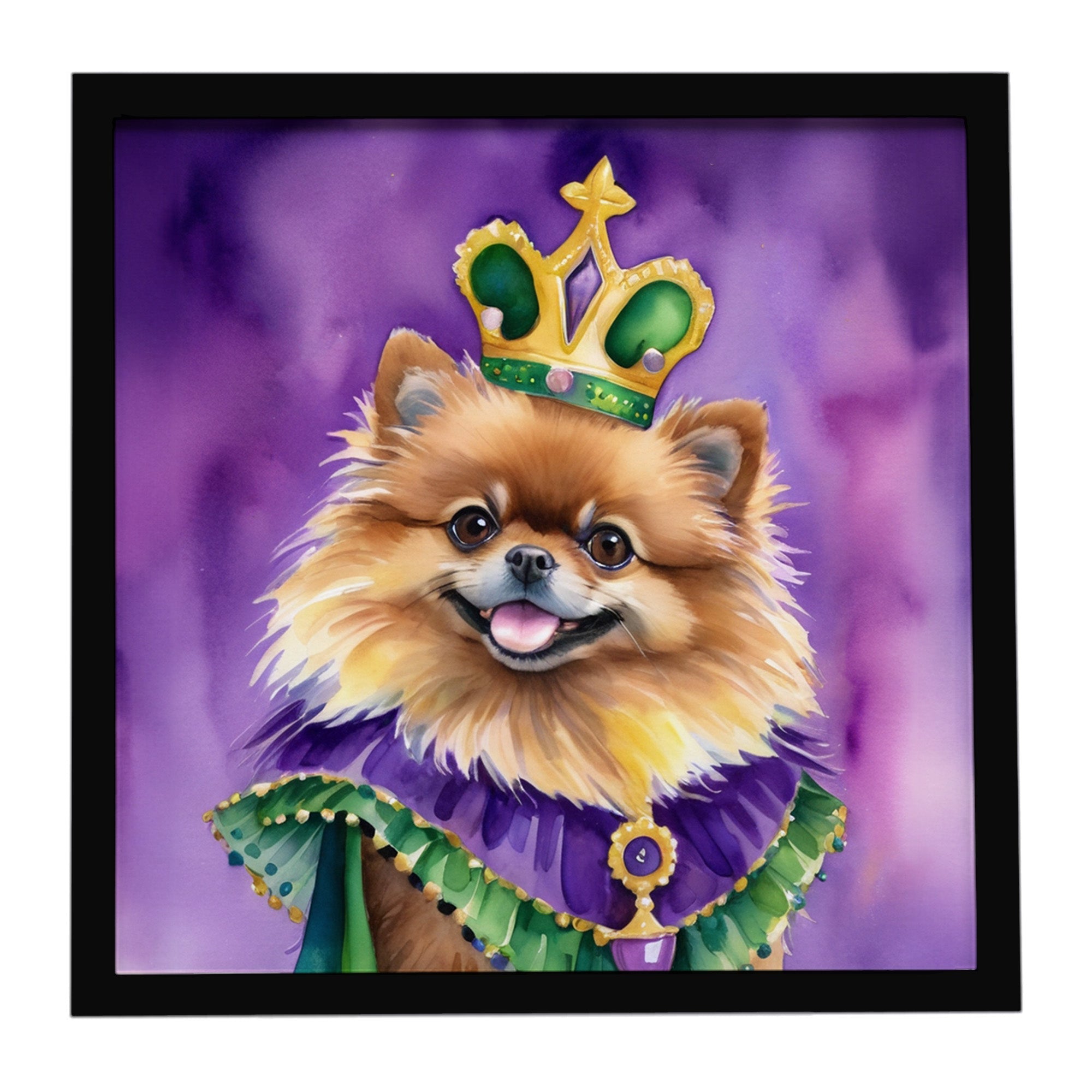 Pomeranian King of Mardi Gras Framed Metal Print Bathroom, Kitchen, Office, Home Decor Wall Art Ready to Hang, Square, 8X8