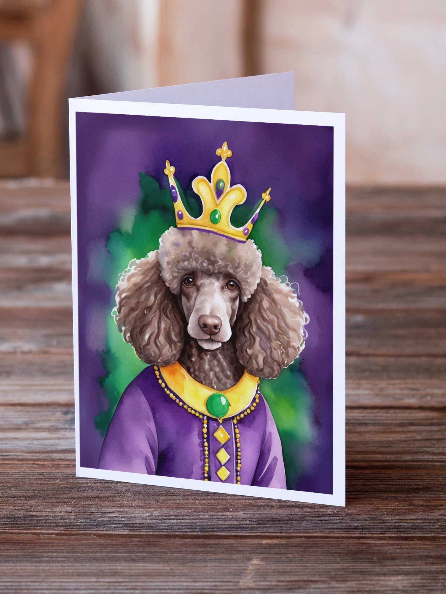 Chocolate Poodle King of Mardi Gras Greeting Cards Pack of 8 Blank Cards with Envelopes Whimsical A7 Size 5x7
