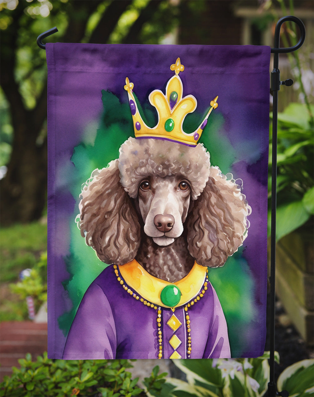 Chocolate Poodle King of Mardi Gras Garden Flag Mailbox Decorative Yard Banner Outside Patio Artwork for Flower Beds, Garden Size, Multicolor