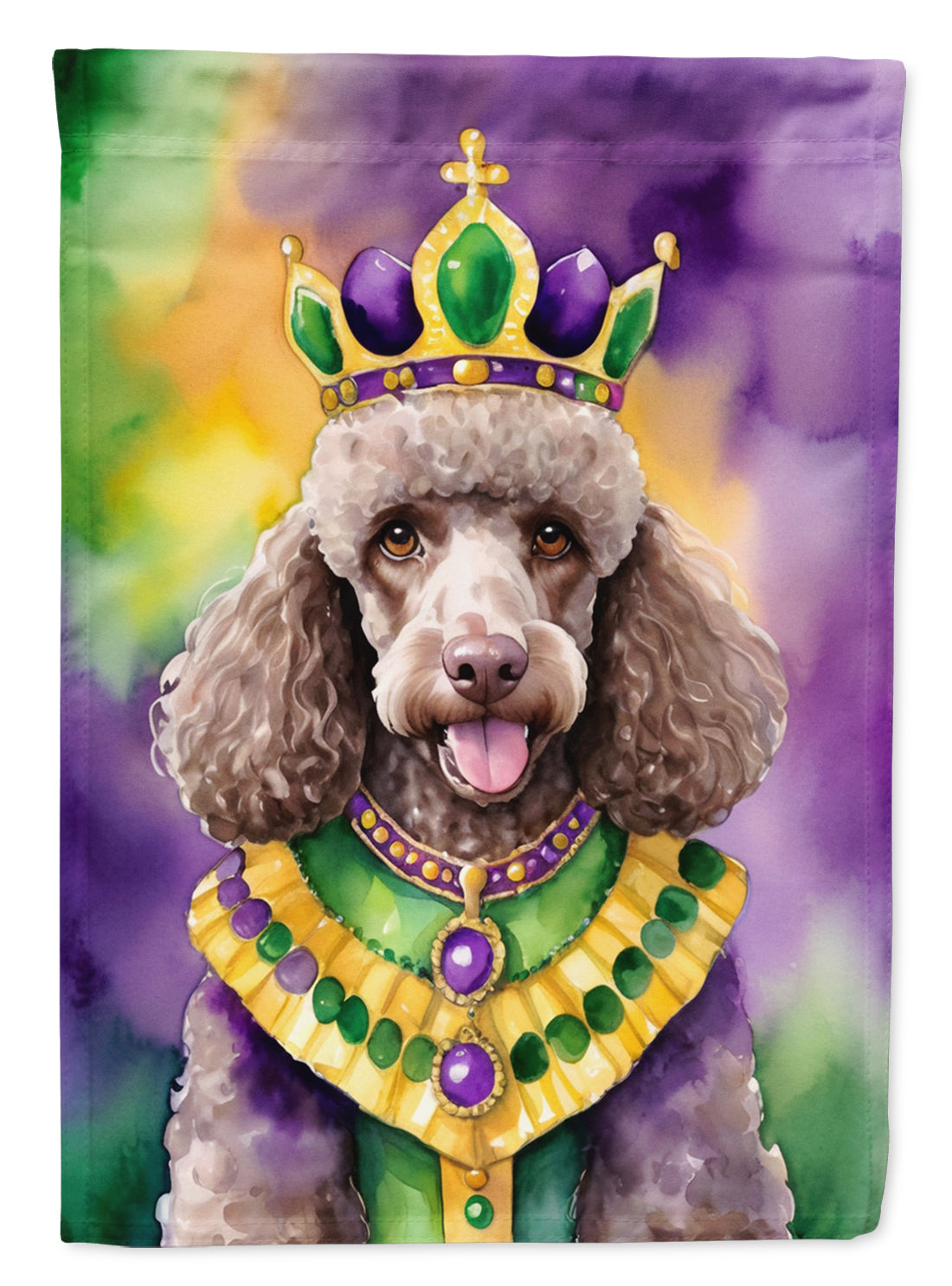 Chocolate Poodle King of Mardi Gras House Flag 28x40 Porch Sleeve Pole Decorative Outside Yard Banner Artwork Wall Hanging, Polyester