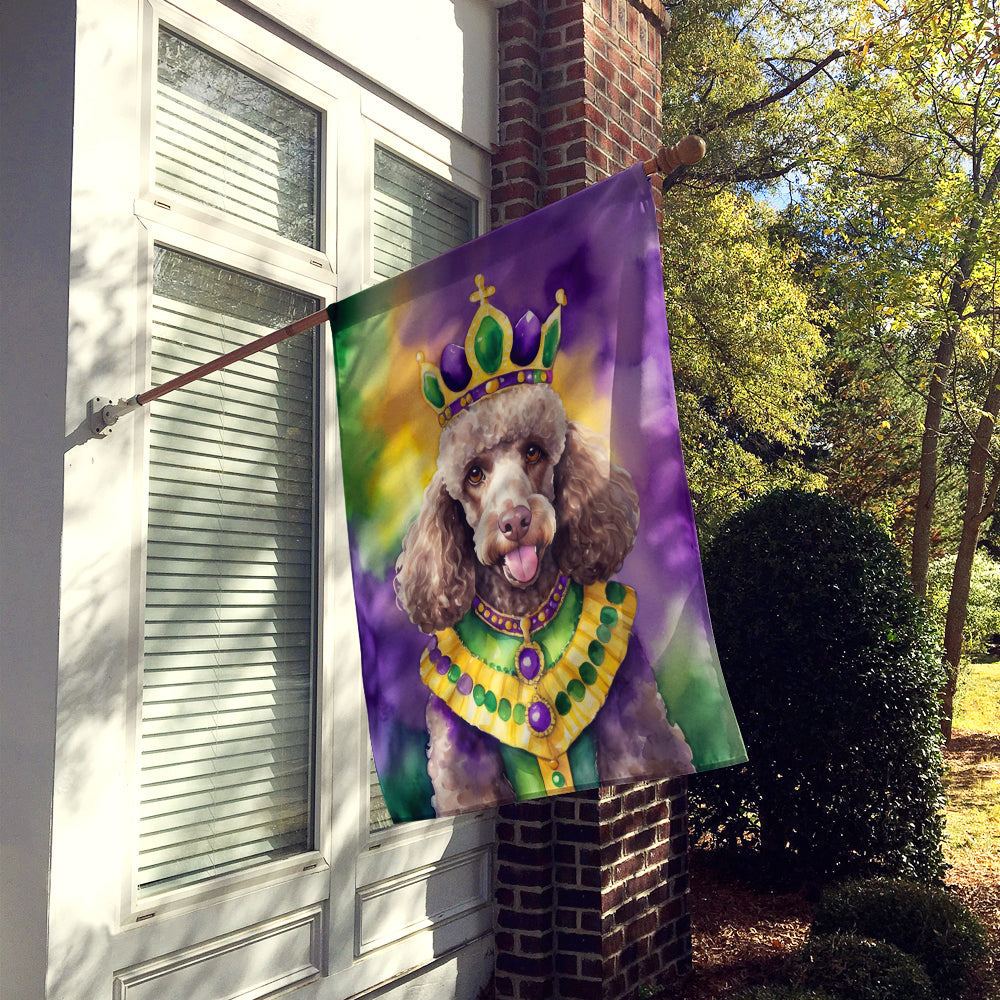 Chocolate Poodle King of Mardi Gras House Flag 28x40 Porch Sleeve Pole Decorative Outside Yard Banner Artwork Wall Hanging, Polyester