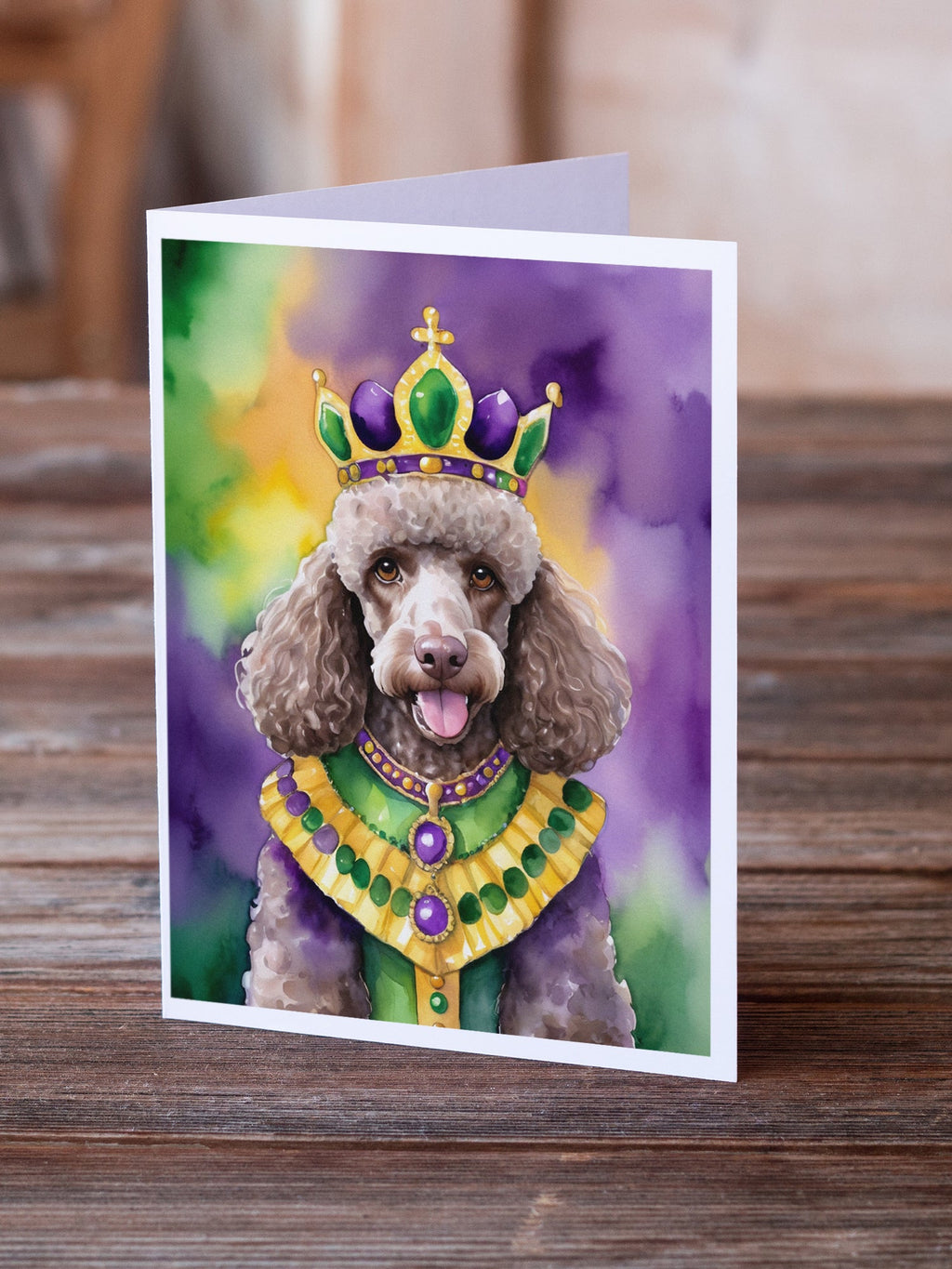 Chocolate Poodle King of Mardi Gras Greeting Cards Pack of 8 Blank Cards with Envelopes Whimsical A7 Size 5x7