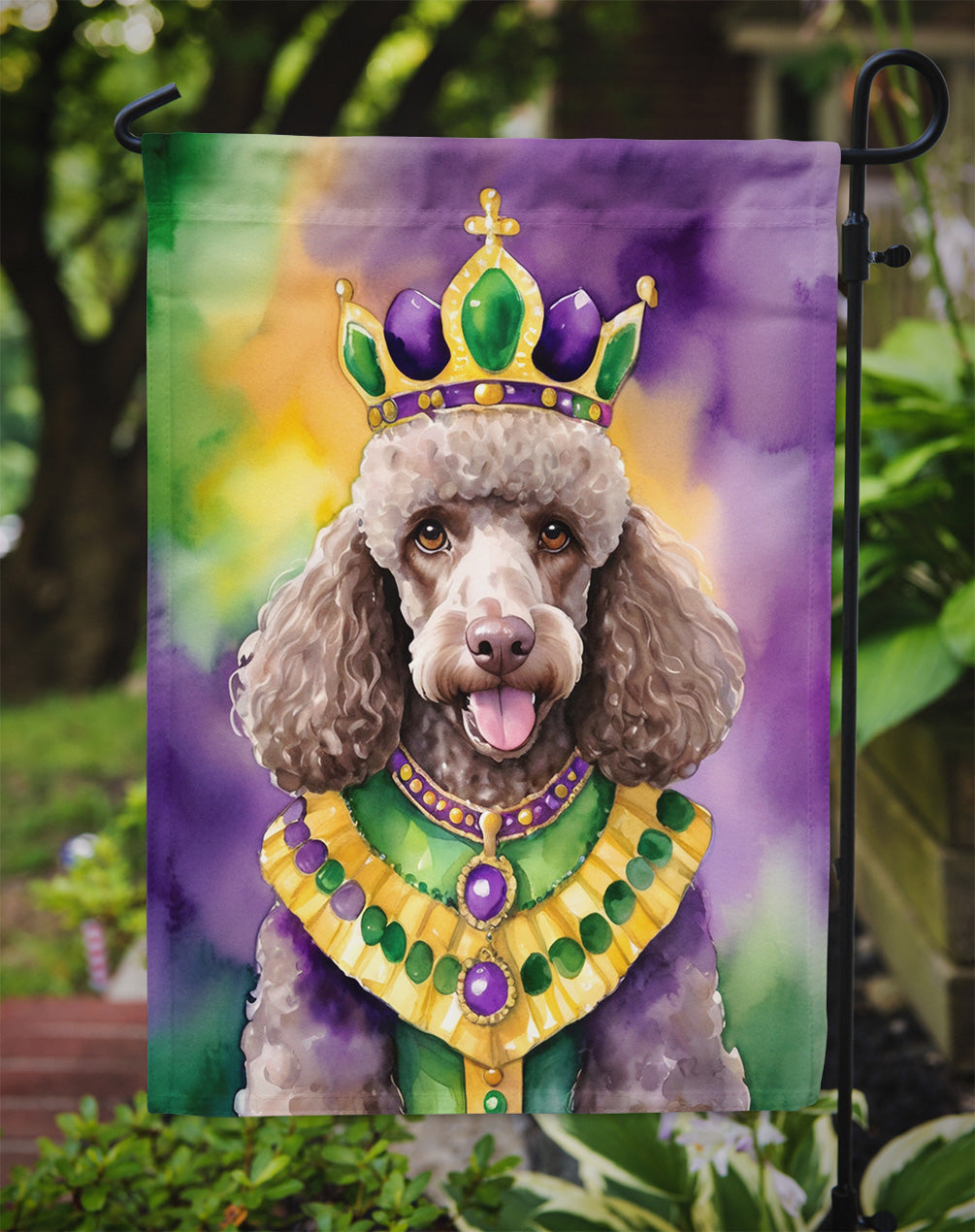 Chocolate Poodle King of Mardi Gras Garden Flag Mailbox Decorative Yard Banner Outside Patio Artwork for Flower Beds, Garden Size, Multicolor