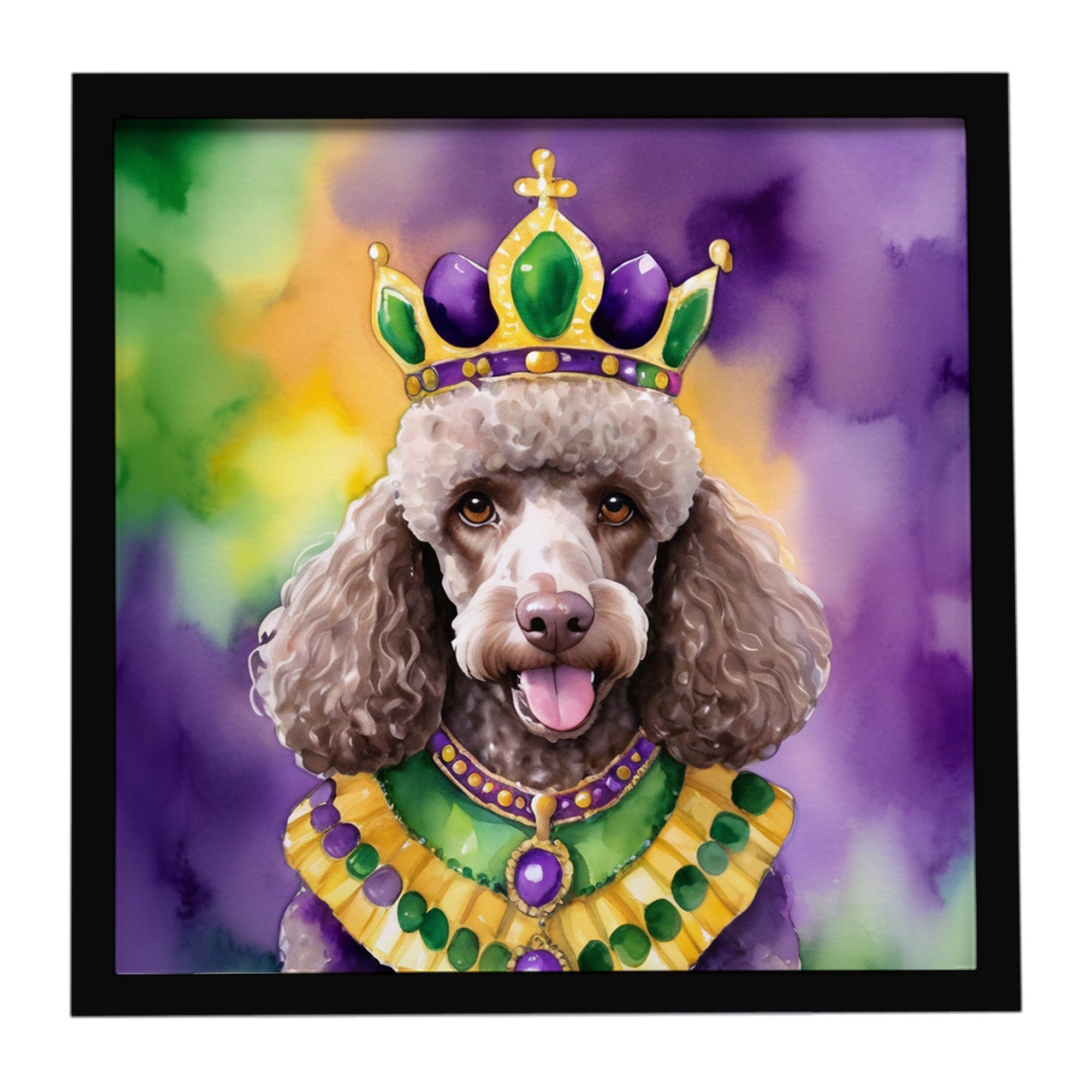 Chocolate Poodle King of Mardi Gras Framed Metal Print Bathroom, Kitchen, Office, Home Decor Wall Art Ready to Hang, Square, 8X8
