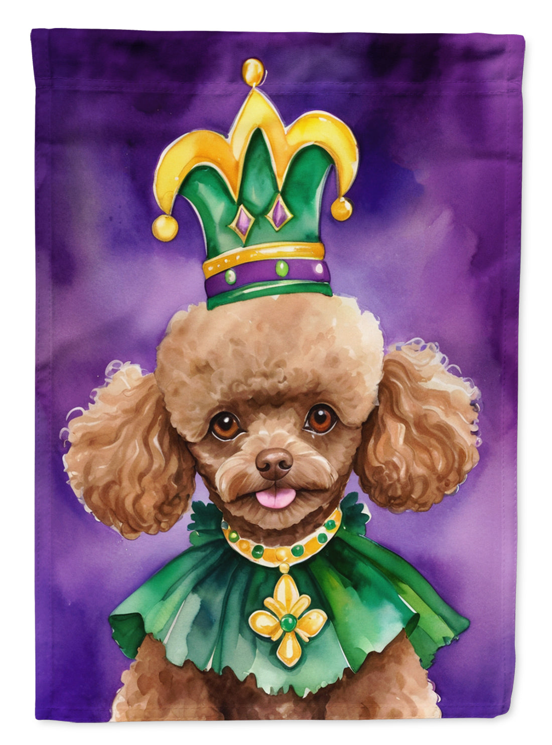 Poodle King of Mardi Gras House Flag 28x40 Porch Sleeve Pole Decorative Outside Yard Banner Artwork Wall Hanging, Polyester