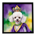 White Poodle King of Mardi Gras Framed Metal Print Bathroom, Kitchen, Office, Home Decor Wall Art Ready to Hang, Square, 8X8