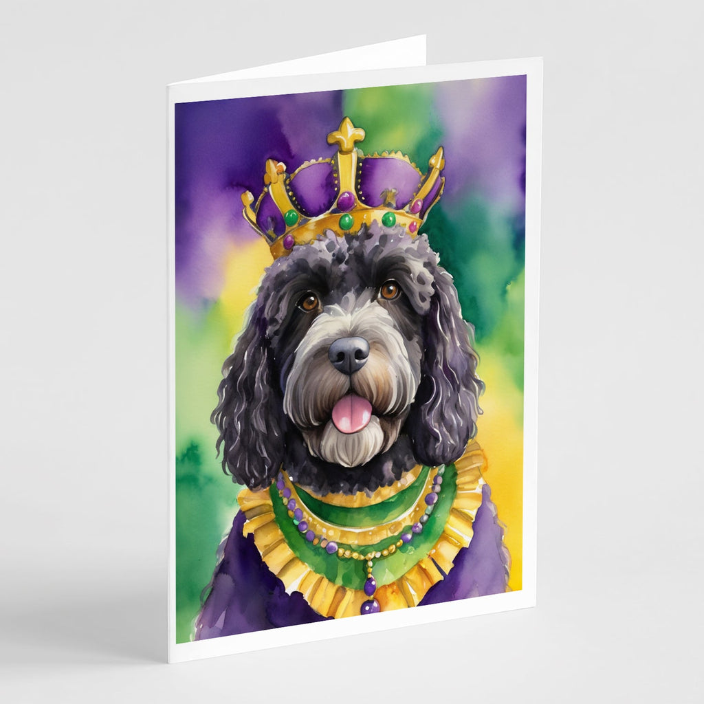 Portuguese Water Dog King of Mardi Gras Greeting Cards Pack of 8 Blank Cards with Envelopes Whimsical A7 Size 5x7