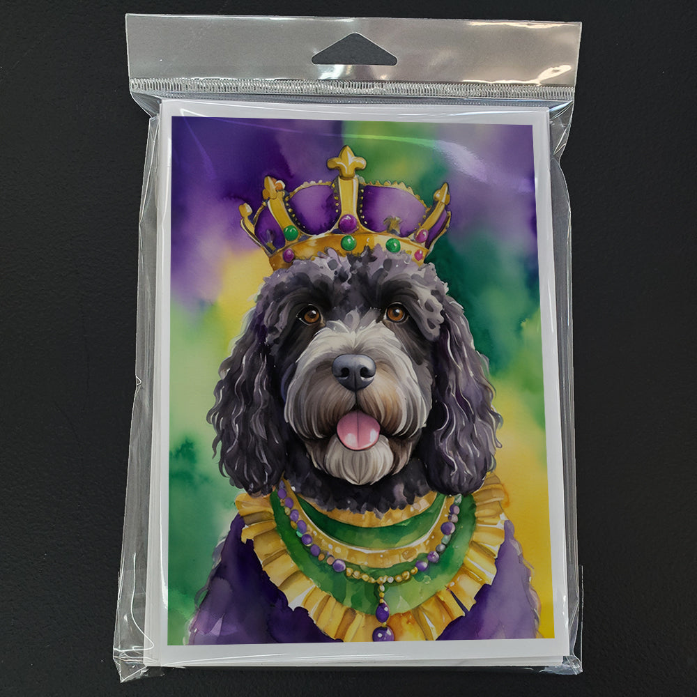 Portuguese Water Dog King of Mardi Gras Greeting Cards Pack of 8 Blank Cards with Envelopes Whimsical A7 Size 5x7