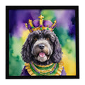 Portuguese Water Dog King of Mardi Gras Framed Metal Print Bathroom, Kitchen, Office, Home Decor Wall Art Ready to Hang, Square, 8X8