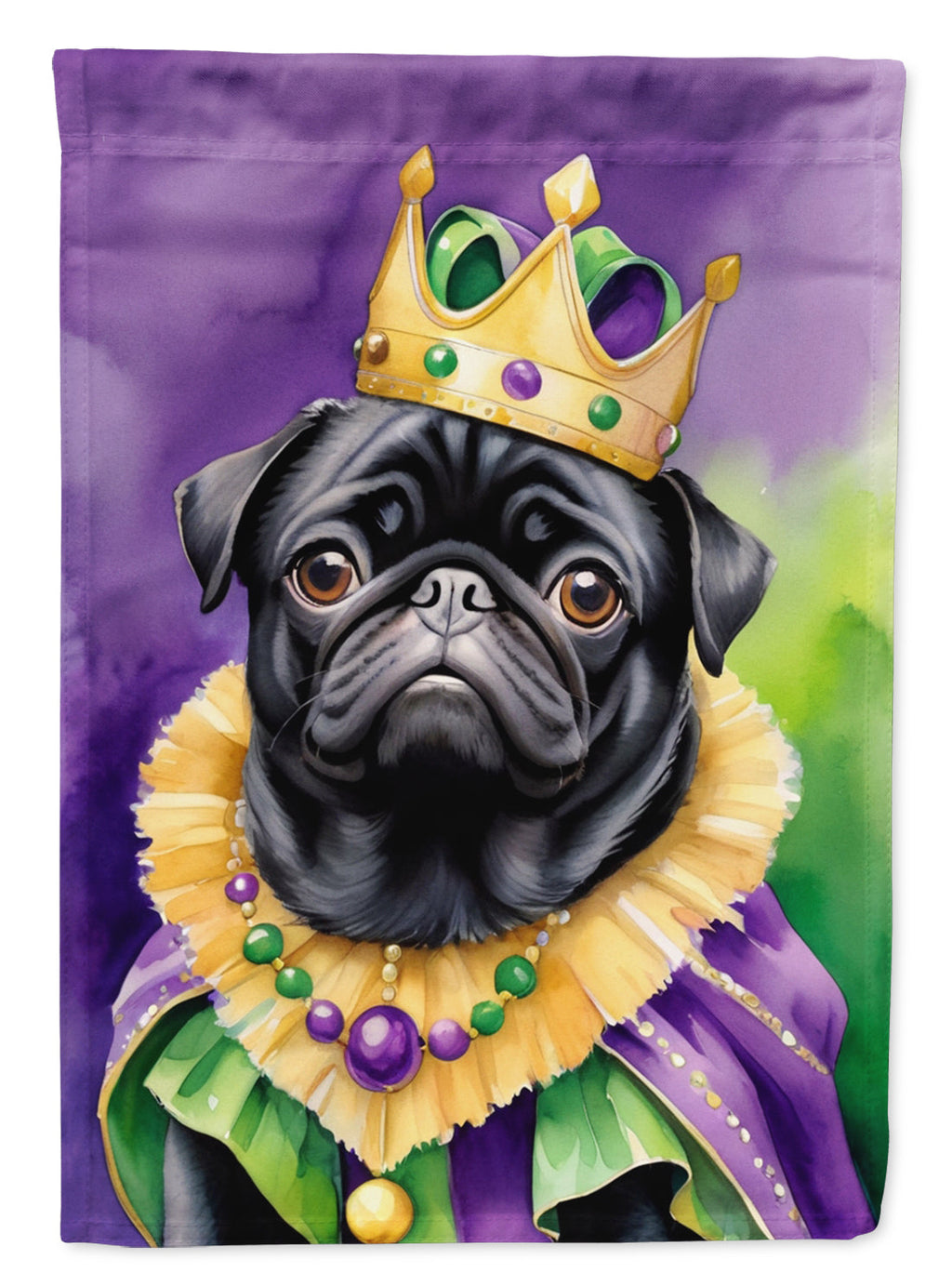 Black Pug King of Mardi Gras Garden Flag Mailbox Decorative Yard Banner Outside Patio Artwork for Flower Beds, Garden Size, Multicolor