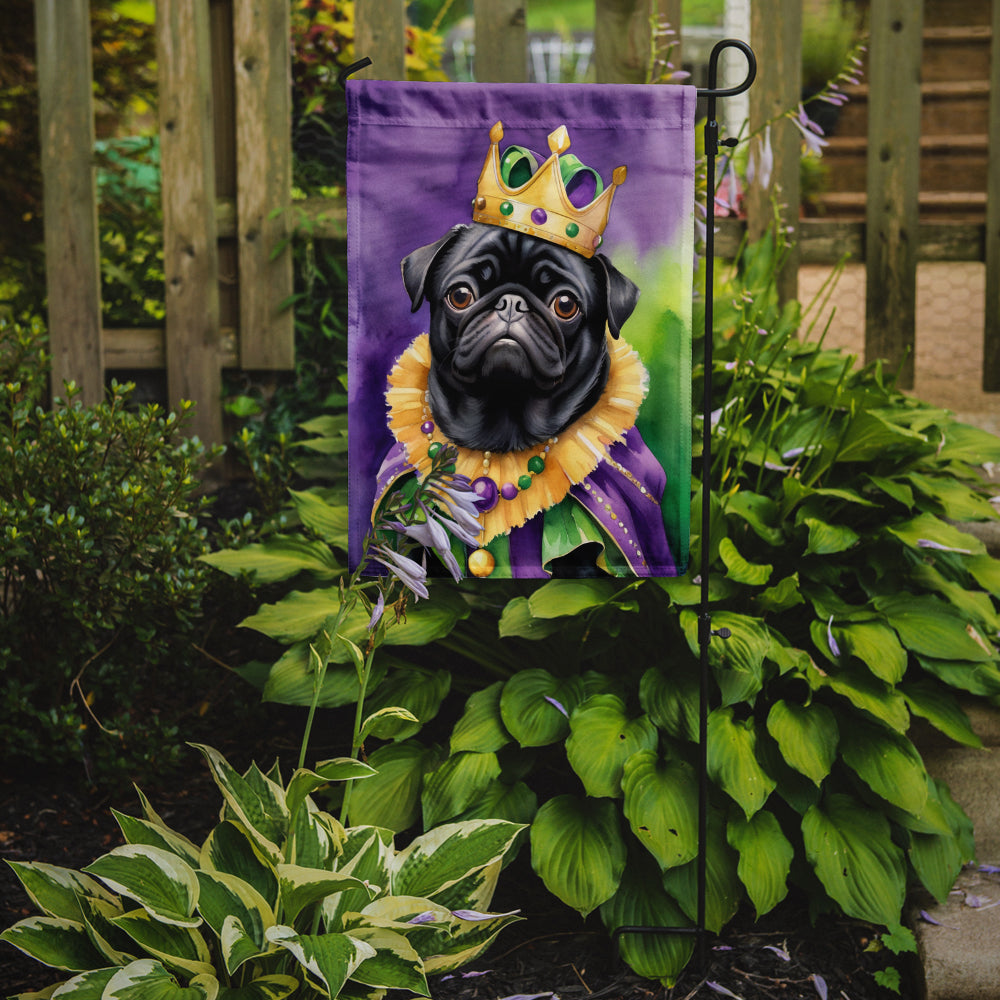 Black Pug King of Mardi Gras Garden Flag Mailbox Decorative Yard Banner Outside Patio Artwork for Flower Beds, Garden Size, Multicolor