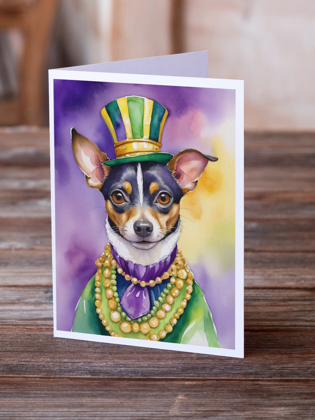 Rat Terrier King of Mardi Gras Greeting Cards Pack of 8 Blank Cards with Envelopes Whimsical A7 Size 5x7